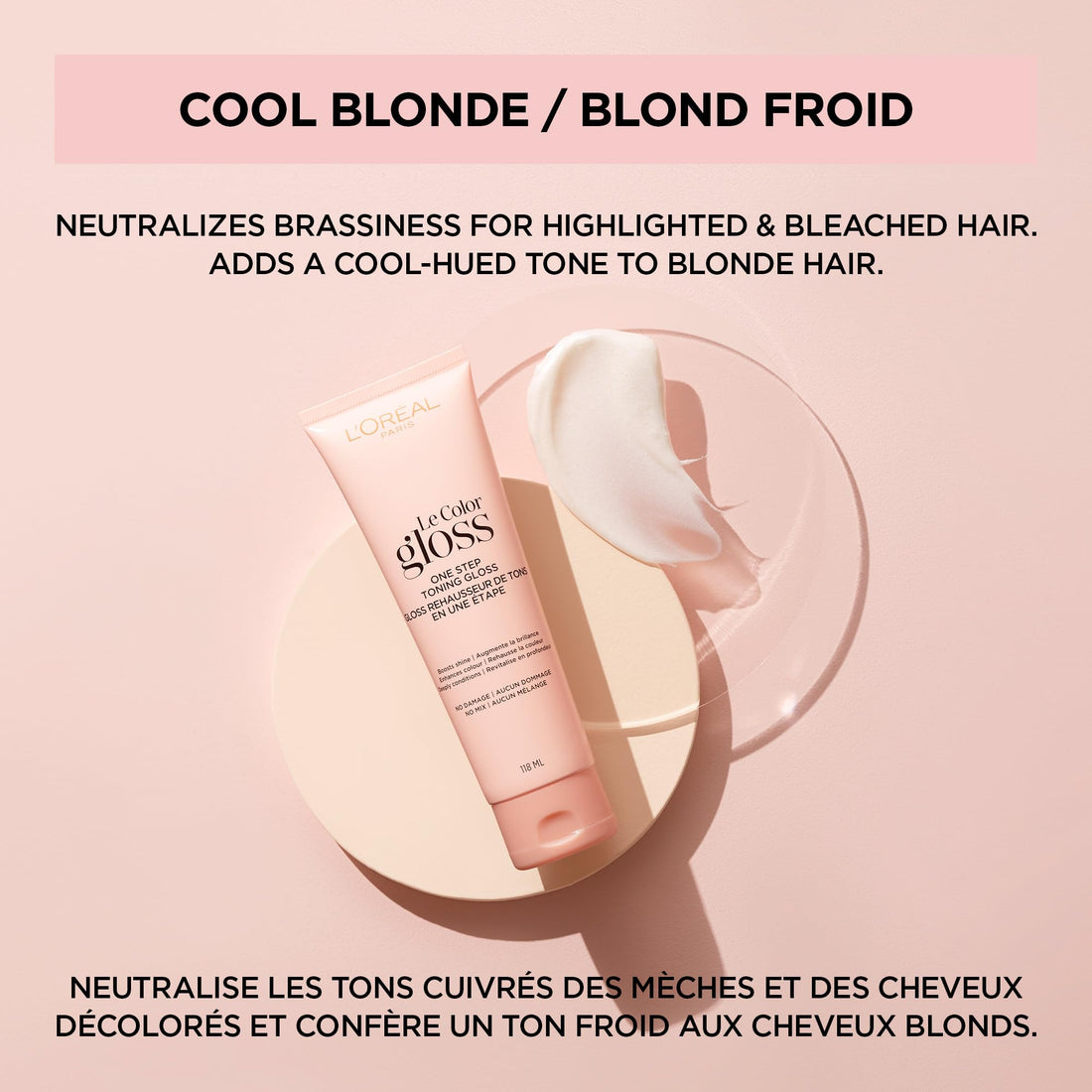 L’Oreal Paris Le Color Gloss One Step In-Shower Toning Hair Gloss for Bleached Hair, Neutralizes Brass, Conditions & Boosts Shine, Platinum Pearl, 4 Ounce