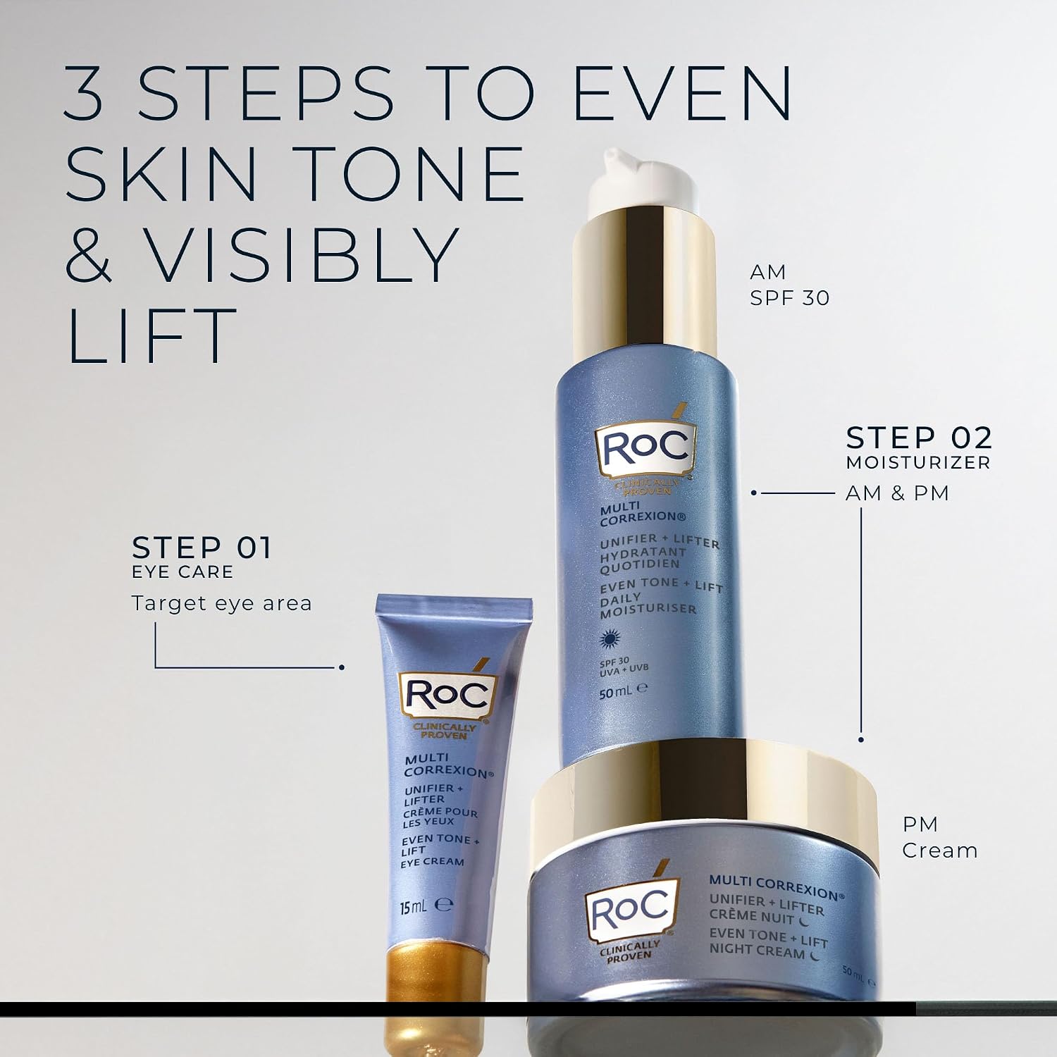 RoC Multi Correxion Even Tone + Lift Daily Moisturiser SPF30 | Hydrating Face Cream with Niacinamide | 50 ml