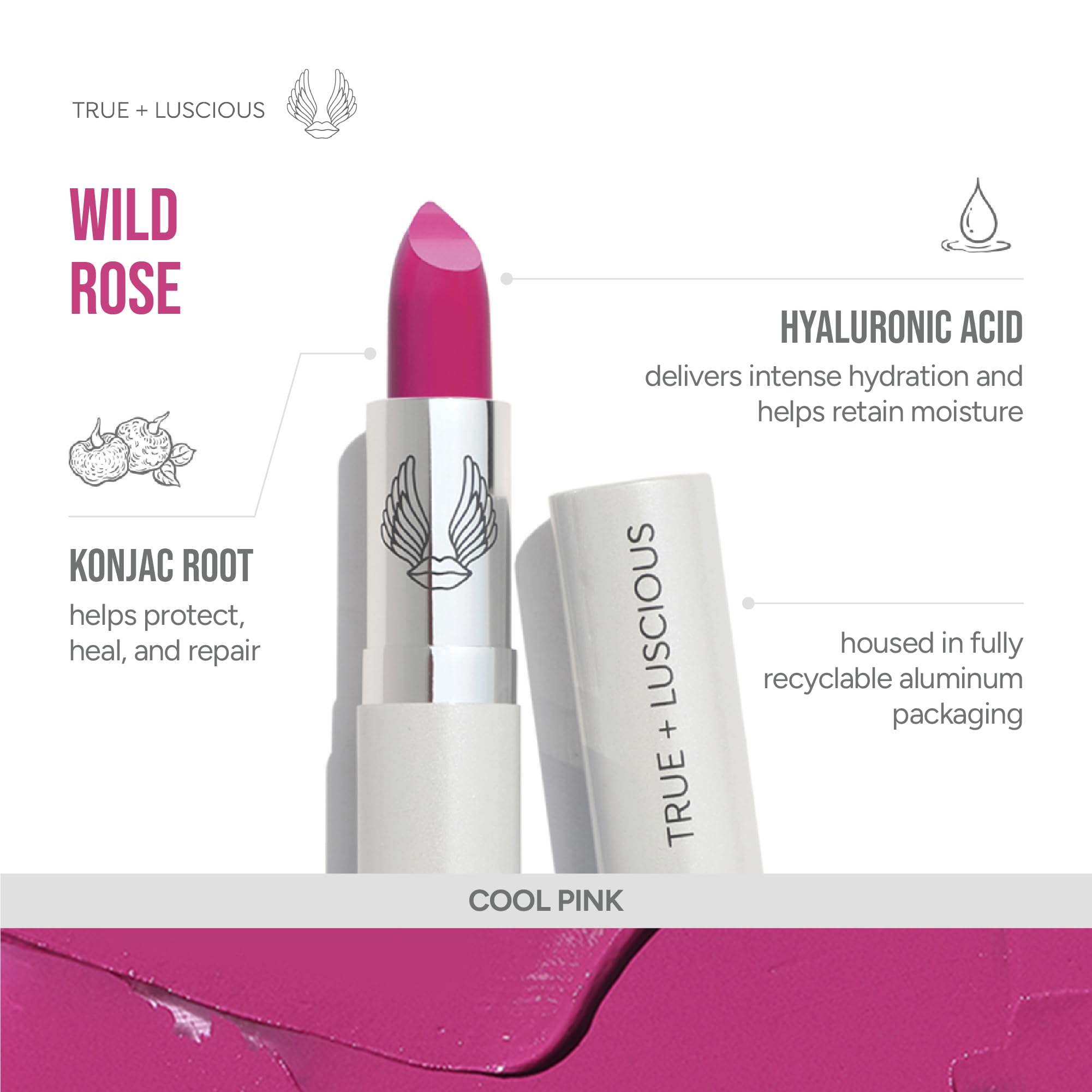 True + Luscious Super Moisture Lipstick | Sheer Cream Lip Color for Lasting Hydration | Hyaluronic Acid Konjac Root Powder | Vegan Cruelty-Free Gluten-Free Flatters All Skin Tones | Pink Sugar