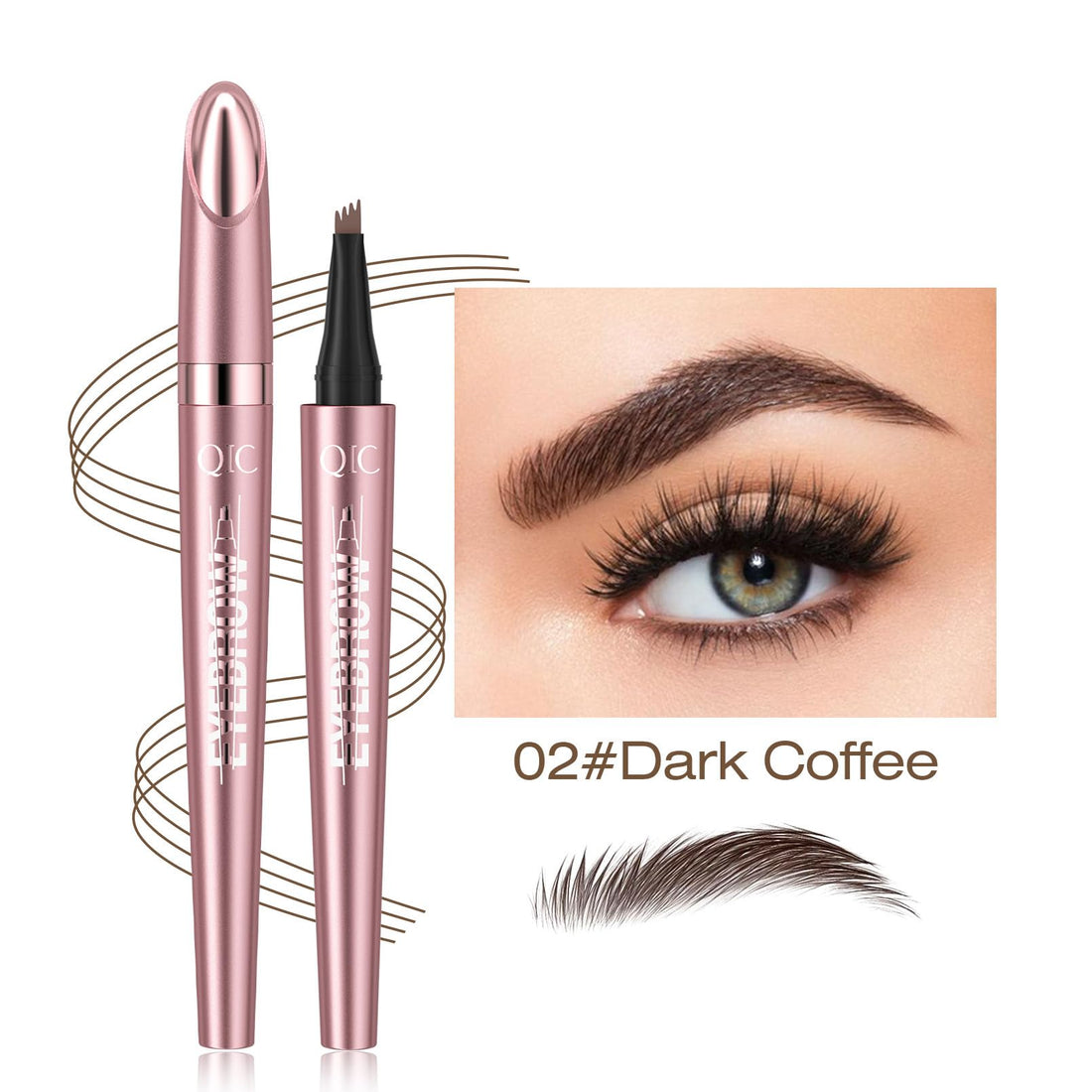 2024 New Magic Eyebrow Pencil with 4 Micro-Fork Tip Long-lasting Waterproof Eyebrow Pen and Smudgeproof Brow Pen,Creates Natural Looking Defined Eyebrows(Dark Brown)