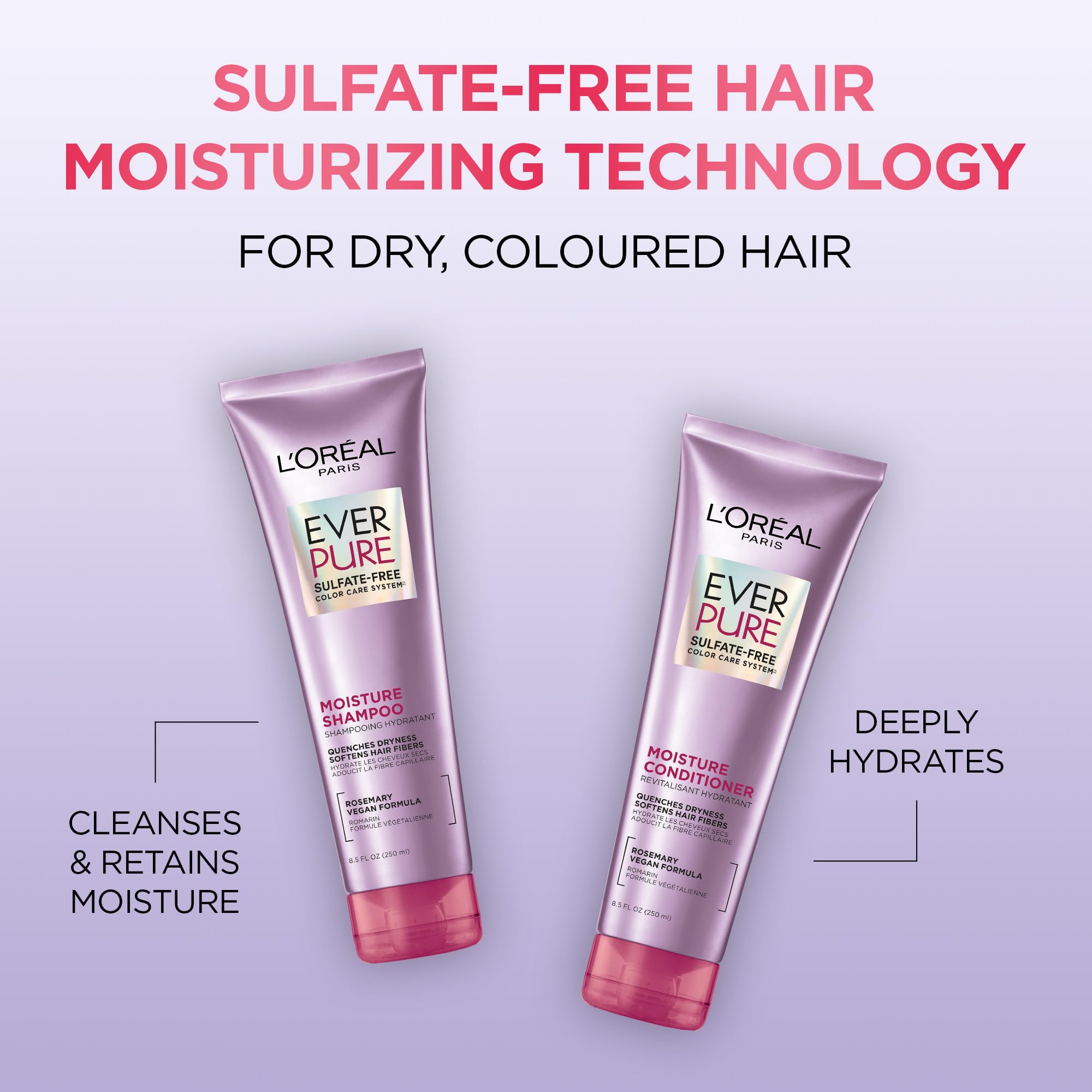L'Oreal Paris Moisture Sulfate Free Shampoo and Conditioner Set, Hair Care for Color-Treated Hair with Rosemary Botanicals, EverPure, 1 Kit Halalzen