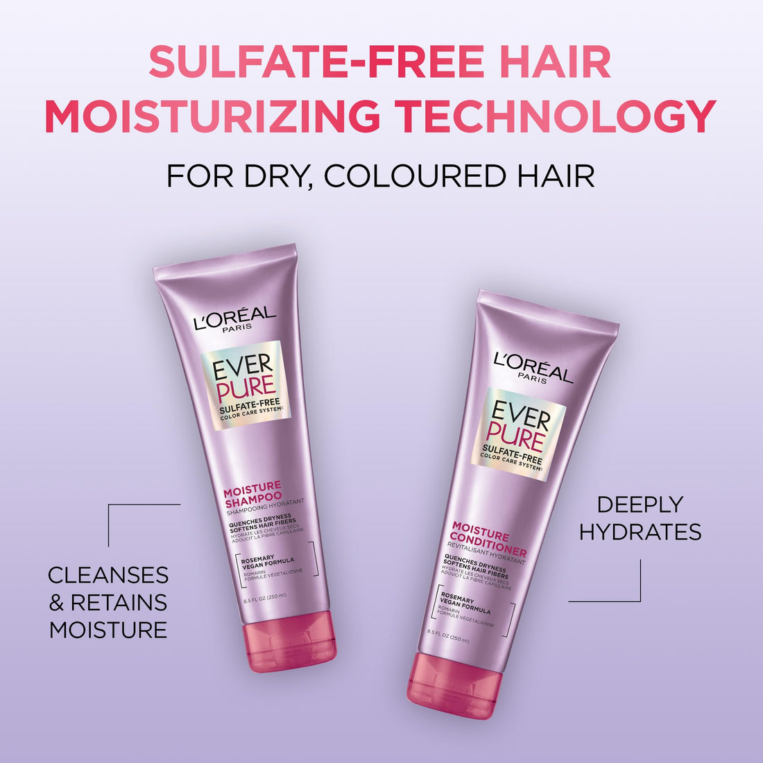 L'Oreal Paris Moisture Sulfate Free Shampoo and Conditioner Set, Hair Care for Color-Treated Hair with Rosemary Botanicals, EverPure, 1 Kit Halalzen