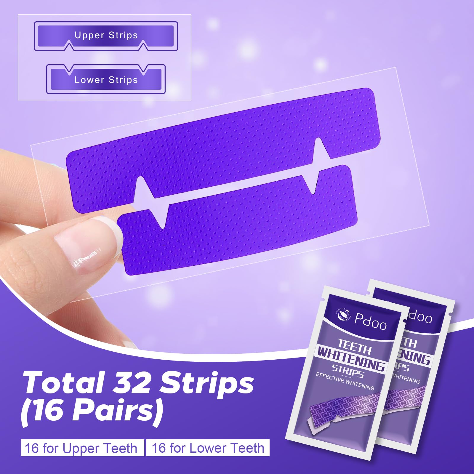 Purple Teeth Whitening Strips 16 Treatments - Enamel-Safe & No-Sensitivity & No-Slip Whitening Strips - Fast Teeth Whitening Result in 7 Days - Whitening Kit for Coffee, Wine Stains Removal