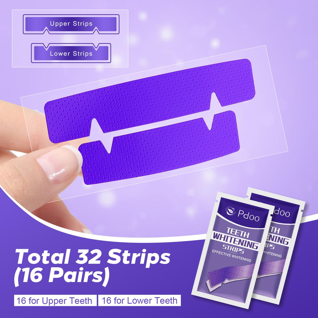 Purple Teeth Whitening Strips 16 Treatments - Enamel-Safe & No-Sensitivity & No-Slip Whitening Strips - Fast Teeth Whitening Result in 7 Days - Whitening Kit for Coffee, Wine Stains Removal