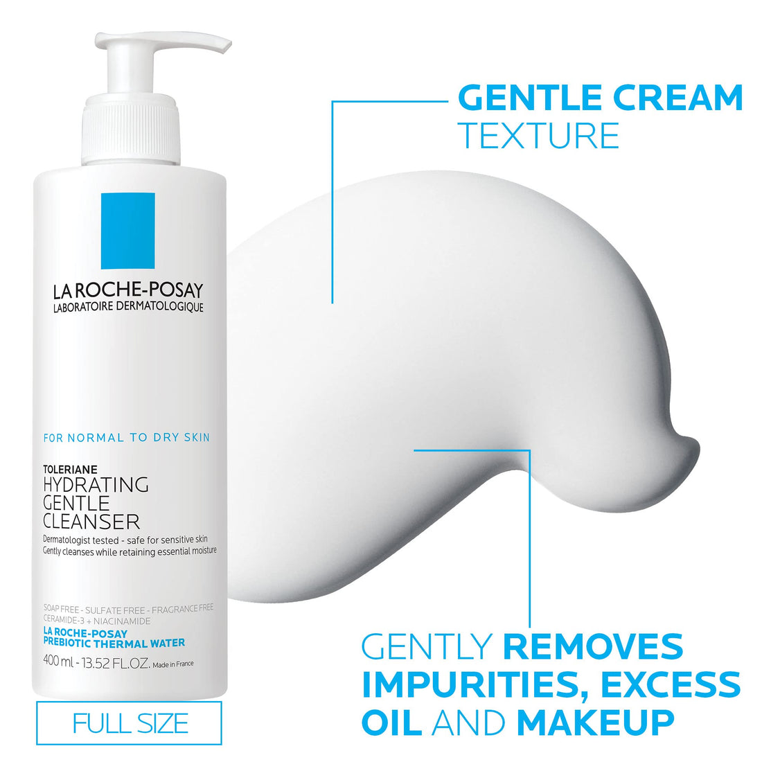 La Roche-Posay Toleriane Hydrating Gentle Face Cleanser, Hydrating Facial Cleanser With Niacinamide + Ceramides, Daily Face Wash For Dry Skin To Normal Skin, Sensitive Skin Tested, Fragrance Free
