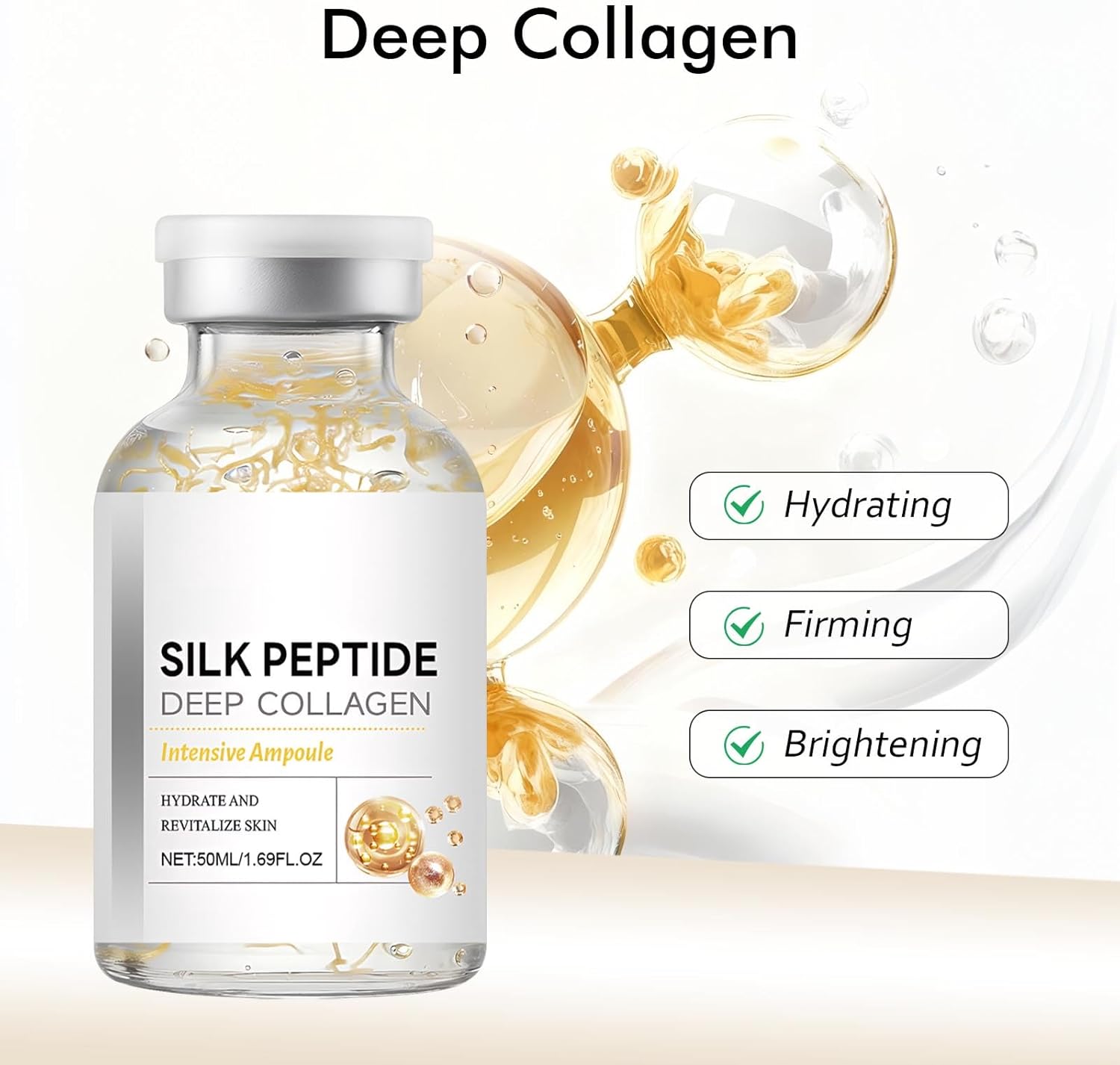 Korean Silk Collagen Ampoule with Syringe, Deep Collagen Silk Peptide Intensive Lifting Ampoule for Youthful, Radiant Skin-50ml