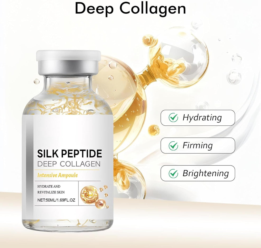 Korean Silk Collagen Ampoule with Syringe, Deep Collagen Silk Peptide Intensive Lifting Ampoule for Youthful, Radiant Skin-50ml