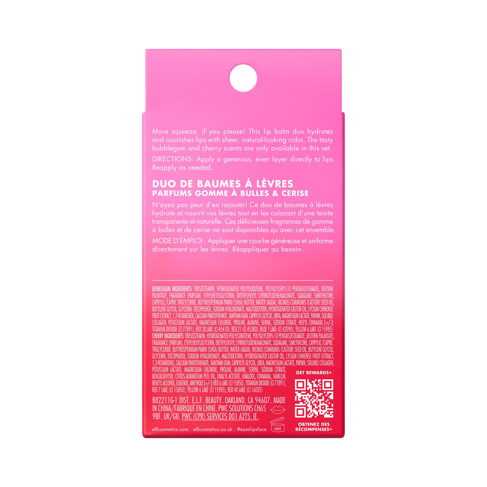 e.l.f. Squeeze Me Lip Balm Duo, Moisturizing Lip Balm for a Sheer Tint of Colour, Infused with Hyaluronic Acid, Vegan & Cruelty-Free, CHERRY/BUBBLEGUM Halalzen