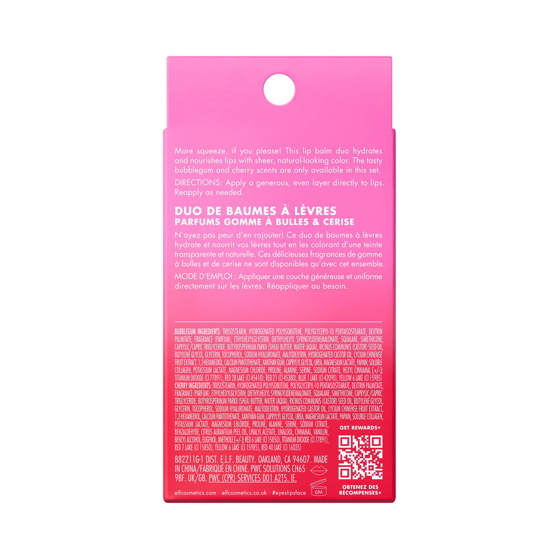 e.l.f. Squeeze Me Lip Balm Duo, Moisturizing Lip Balm for a Sheer Tint of Colour, Infused with Hyaluronic Acid, Vegan & Cruelty-Free, CHERRY/BUBBLEGUM Halalzen