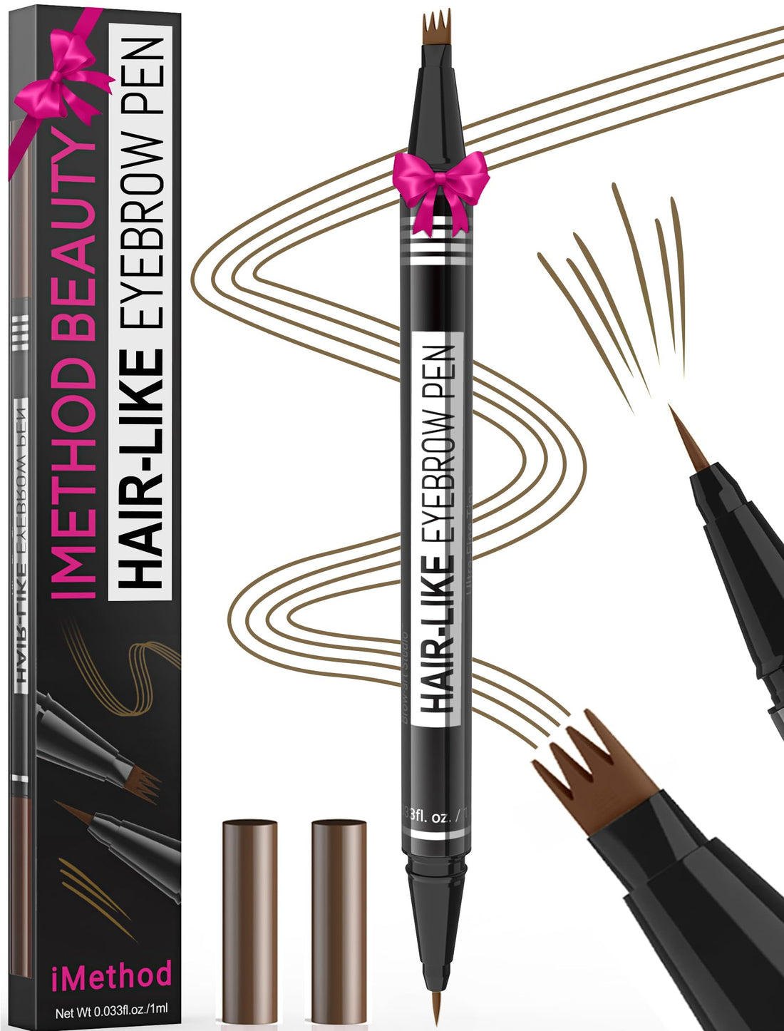 iMethod Microblading Eyebrow Pen - Eyebrow Pencil Magical 2-in-1 Dual-Ended Eye Brow Pencils for Women with 4-Fork-Tip & Precise Brush-Tip Create Natural Hair-Like Brows, Last All-Day, Dark Brown