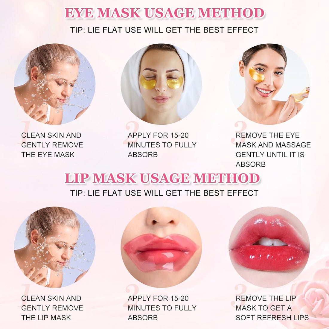 10 Pcs Collagen Lip Masks & 10 Pairs 24K Gold Gel Eye Masks, Anti Aging Wrinkle Gel Under Eye and Lip Patches, Eye Masks Patches for Dark Circles Puffy Eyes, Plumping Hydrating Crystal Lip Pads Halalzen
