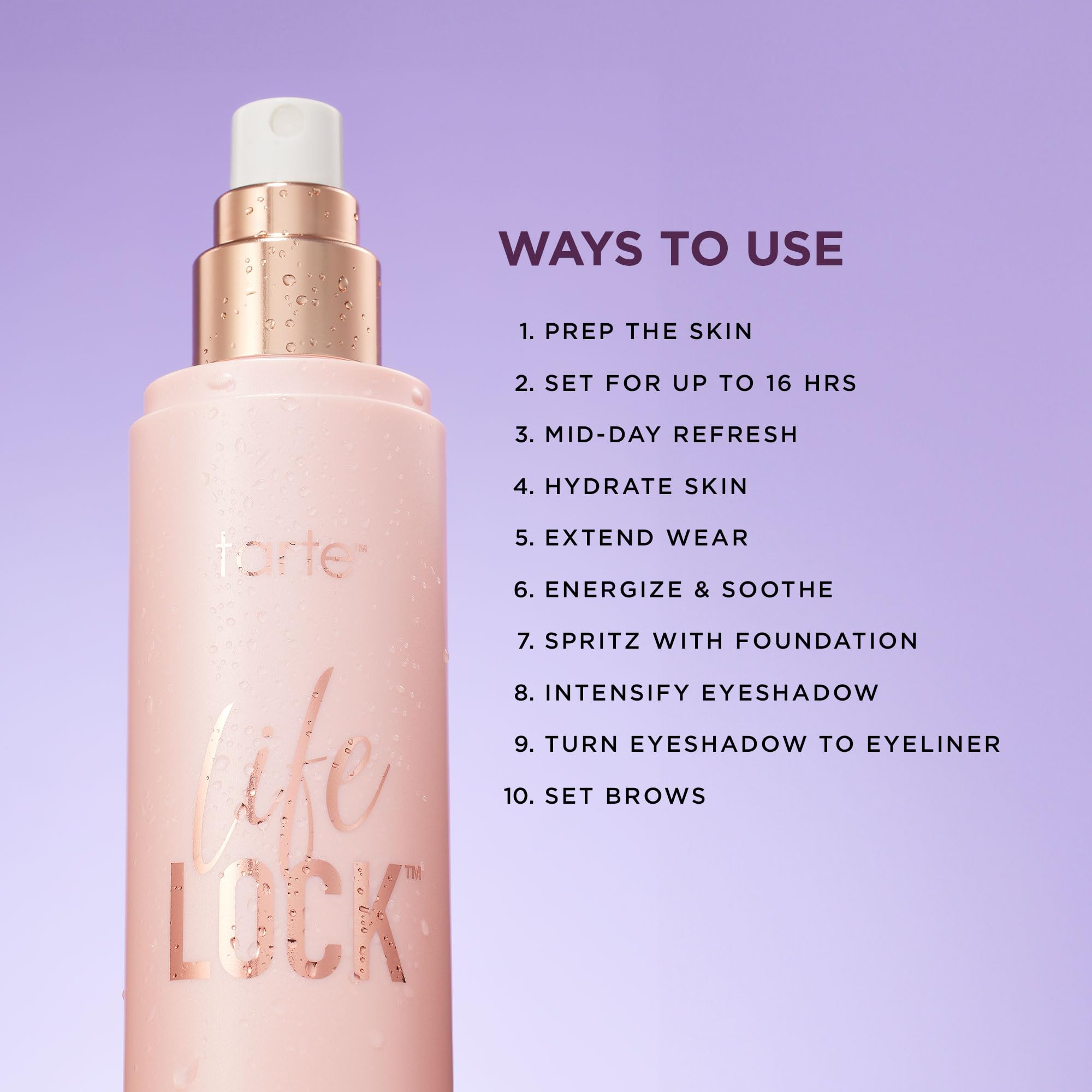 tarte Life Lock Hydrating Setting Spray – 10-in-1 Weightless Mist with Hyaluronic Acid to Hydrate & Lock Long-Lasting Makeup, Waterproof, Sweatproof & Transfer-Resistant, Vegan & Cruelty Free