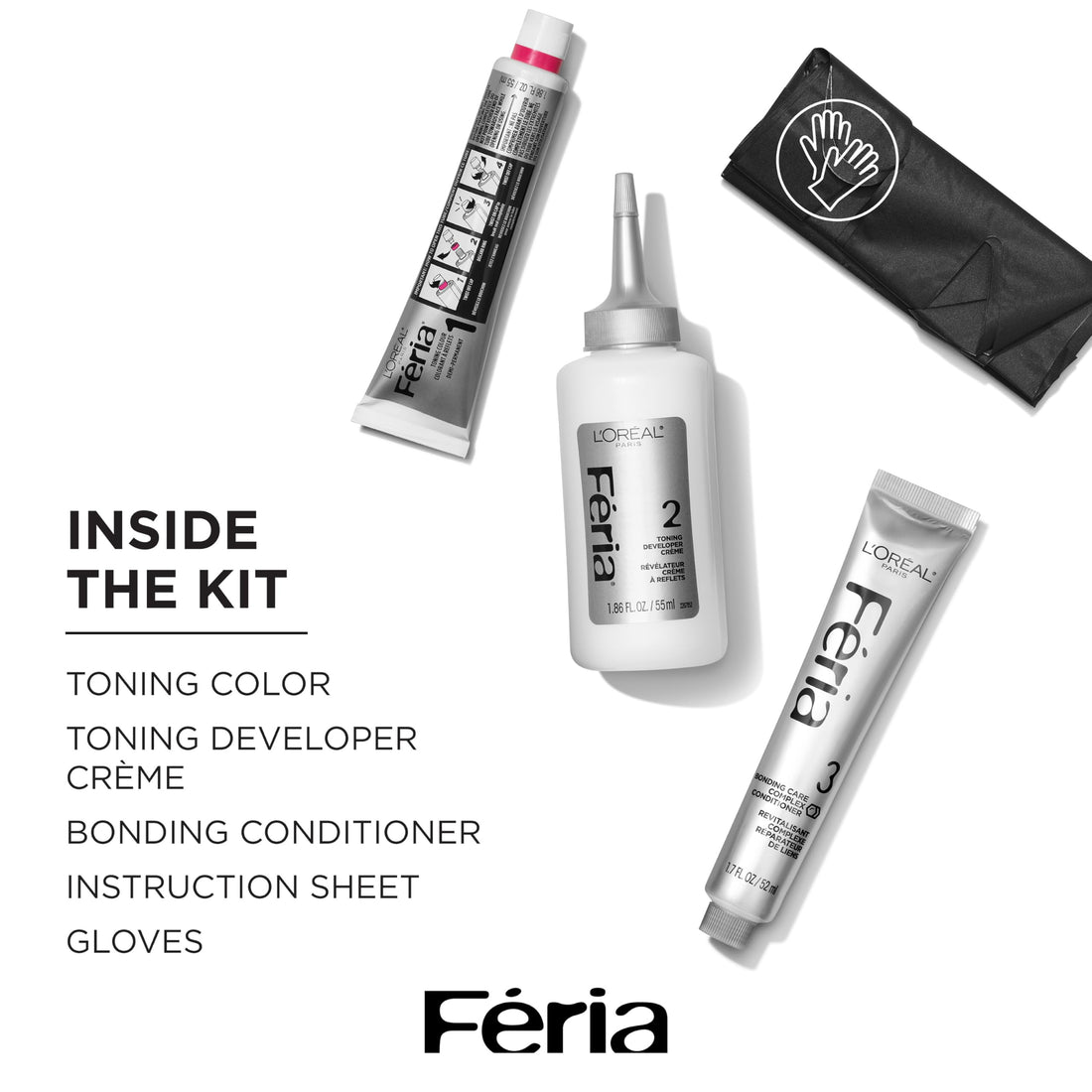L’Oreal Paris Feria Long-Lasting Anti Brass Power Hair Toner, Ammonia Free Demi Permanent Hair Color, Ice Blonde Hair Toner, 1 Application