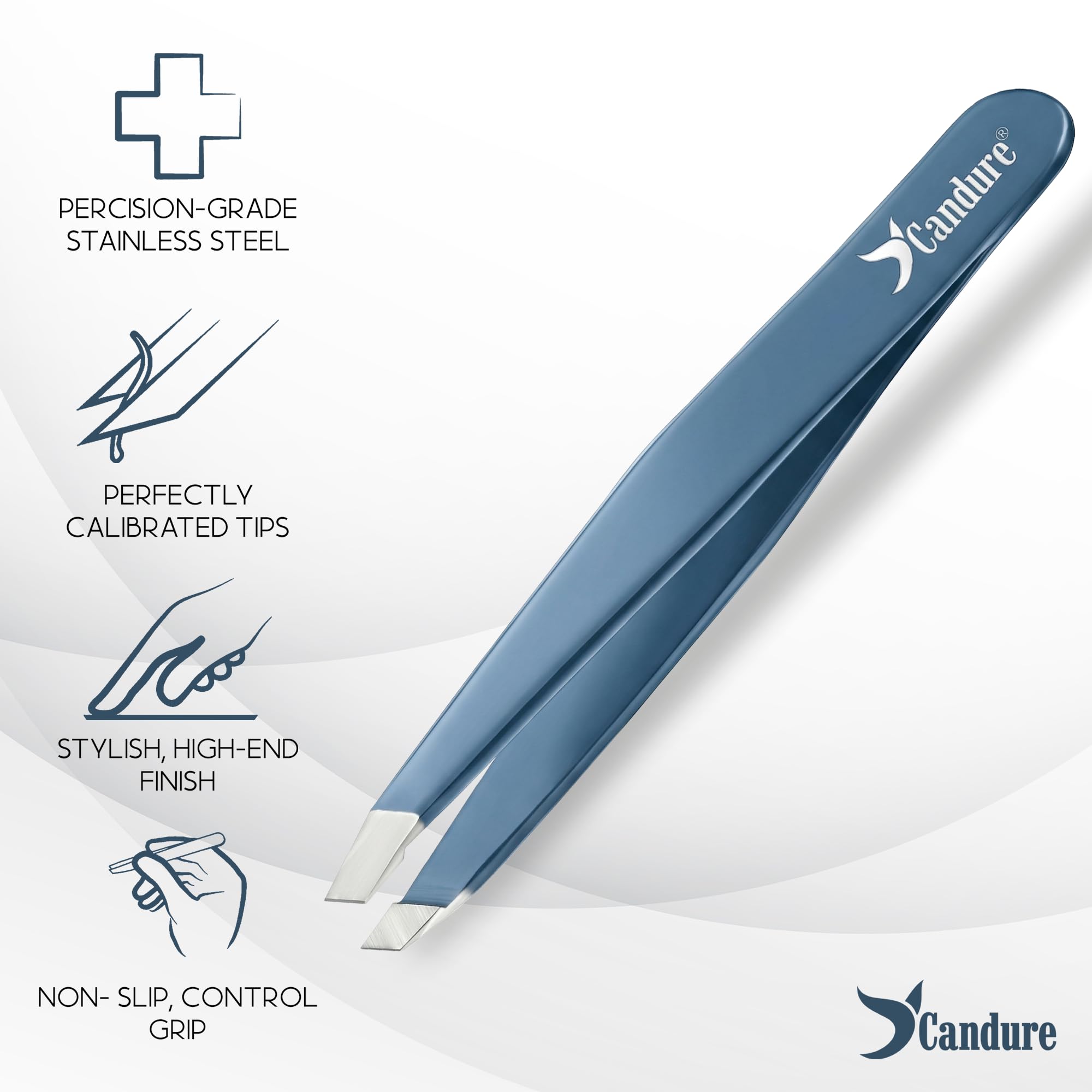 Candure Tweezers for Eyebrows - Professional Stainless Steel Slanted and Pointed Tip Hair Tweezers Set for Ingrown Hair, Blackhead Removal, Eyebrows Plucking Beauty Tool for Women Halalzen
