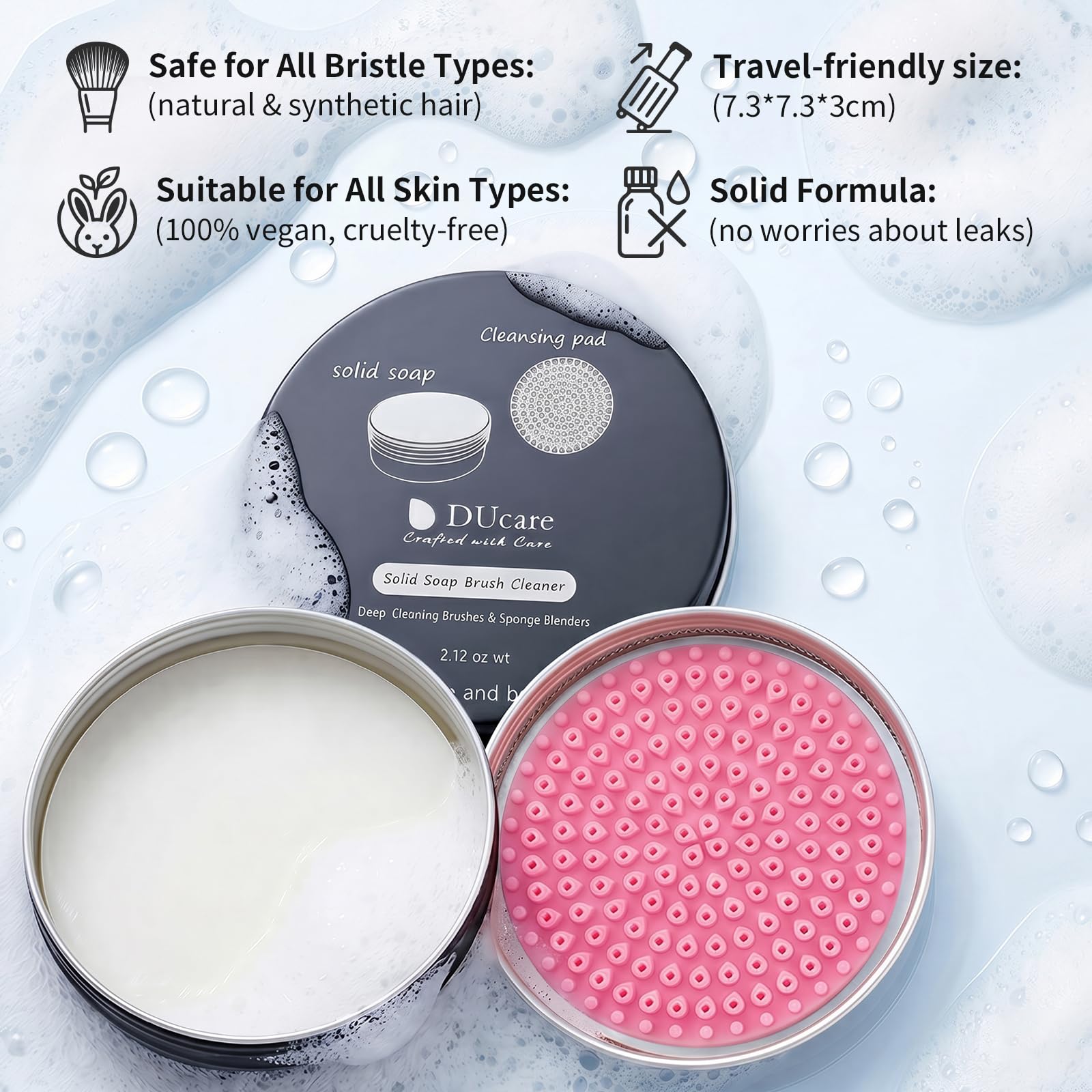 DUcare Makeup Brush Cleaner – Solid Soap Cleanser & Silicone Pad | Clean synthetic & natural bristles. Clean Beauty Blenders. Keep brushes soft. Coconut oil formula. For daily use & travel. Halalzen