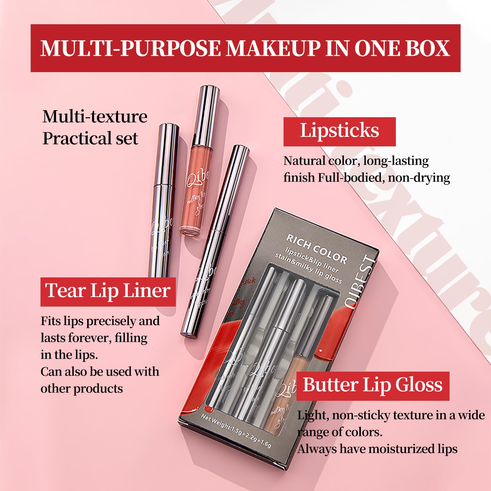 3PCS Matte Liquid Lipstick Lip Gloss & Liner Set - All-IN-One Lip Kit, Velvety Nude Color, Waterproof Make Up Set (# 03) Halalzen