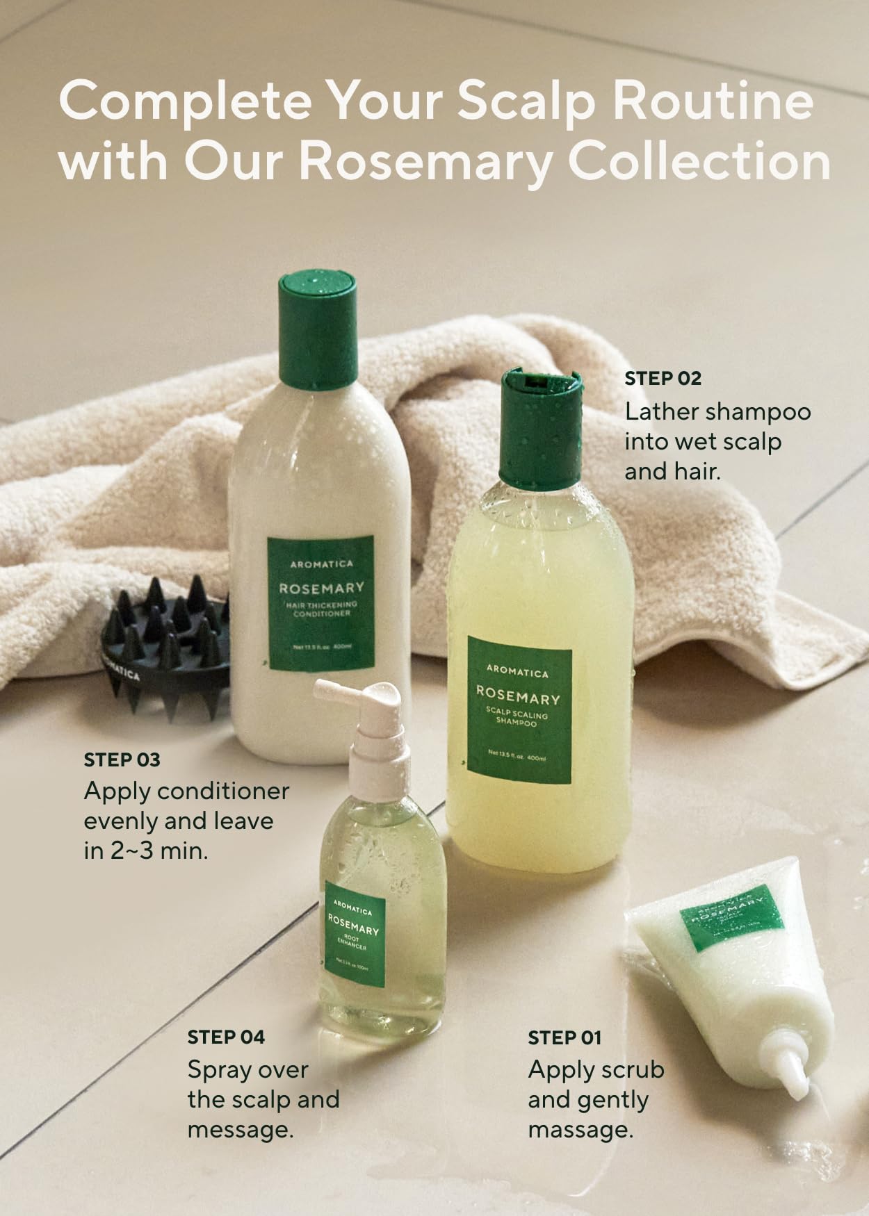 AROMATICA Root Enhancer Rosemary water spray for hair growth – Flaky & Itchy & Dry Scalp Treatment – Hair Oil for Scalp Exfoliator & Detox – Free from Sulfate, Silicone, and Paraben (100ml)