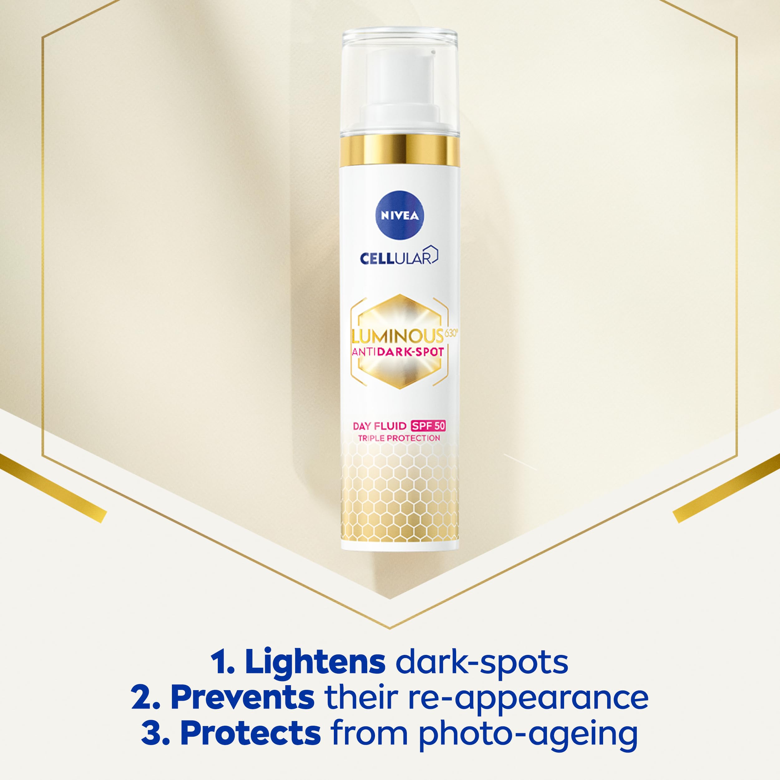 NIVEA Cellular Luminous 630 Anti Dark-Spot Daily UV Fluid Face SPF 50 (40ml), Protects From Dark-Spots, Hyperpigmentation and Photoageing, Face Moisturiser with Hyaluronic Acid and Vitamin E Halalzen