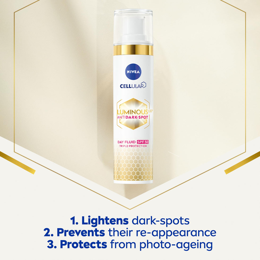 NIVEA Cellular Luminous 630 Anti Dark-Spot Daily UV Fluid Face SPF 50 (40ml), Protects From Dark-Spots, Hyperpigmentation and Photoageing, Face Moisturiser with Hyaluronic Acid and Vitamin E Halalzen