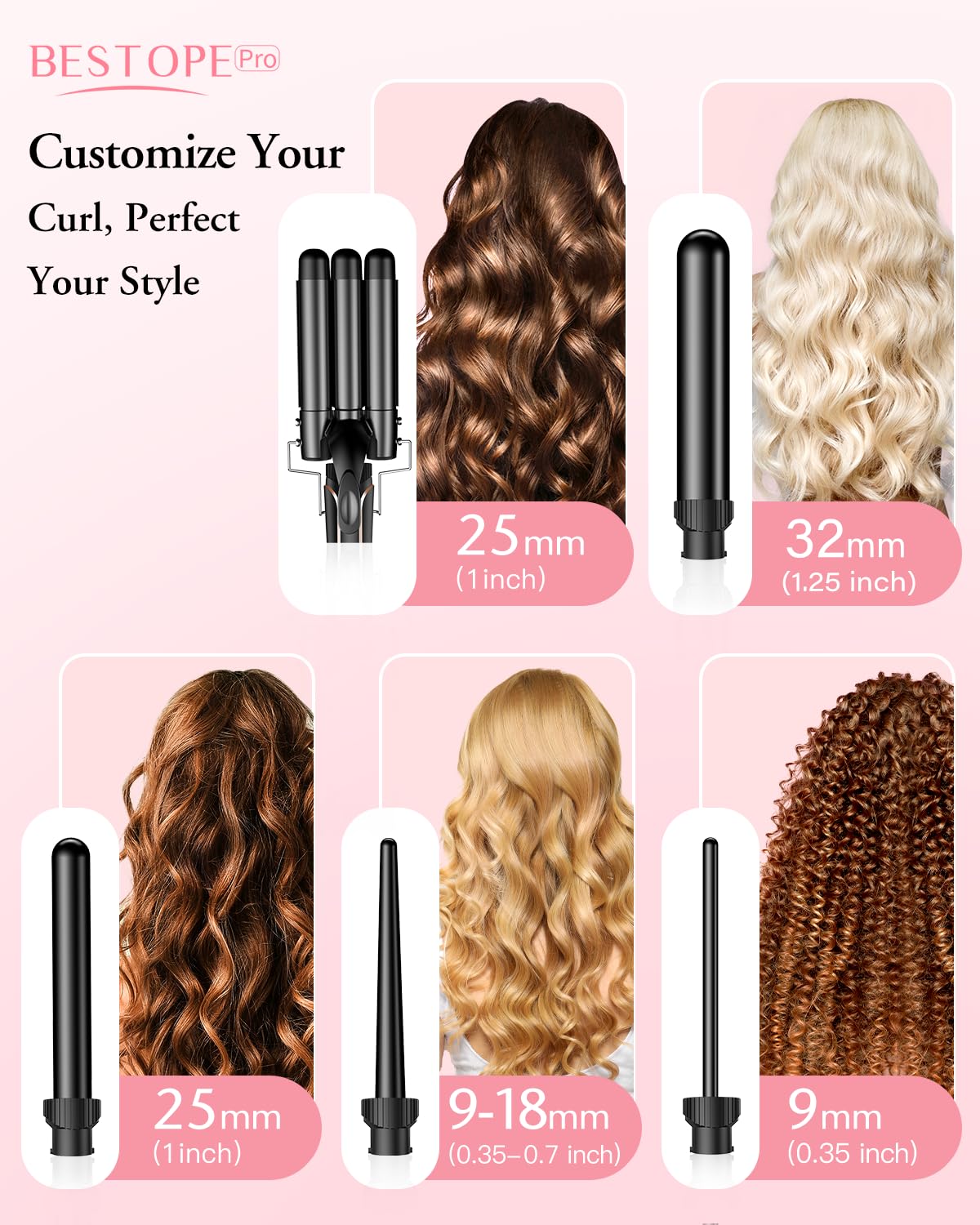 BESTOPE PRO 5 in 1 Curling Iron Set, Negative Ion Hair Curler with Thermal Brush & 5 Interchangeable Ceramic Barrels (0.35"-1.5"), Fast Heating Styling Tool for All Hair Types, Ideal Gifts for Women Halalzen