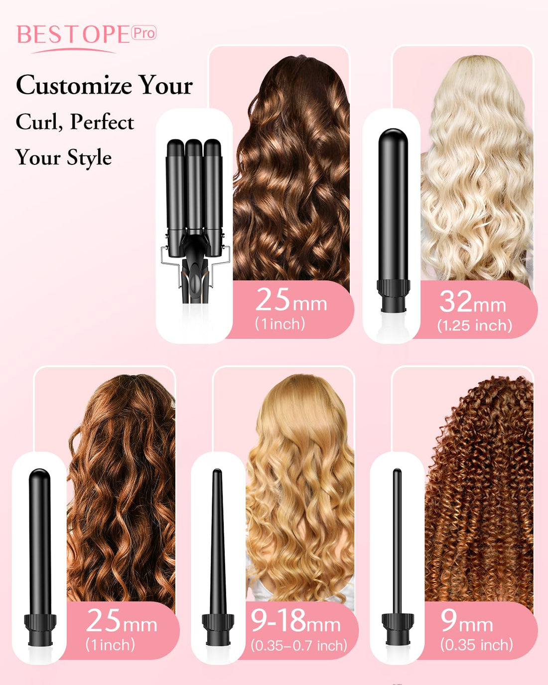 BESTOPE PRO 5 in 1 Curling Iron Set, Negative Ion Hair Curler with Thermal Brush & 5 Interchangeable Ceramic Barrels (0.35"-1.5"), Fast Heating Styling Tool for All Hair Types, Ideal Gifts for Women Halalzen
