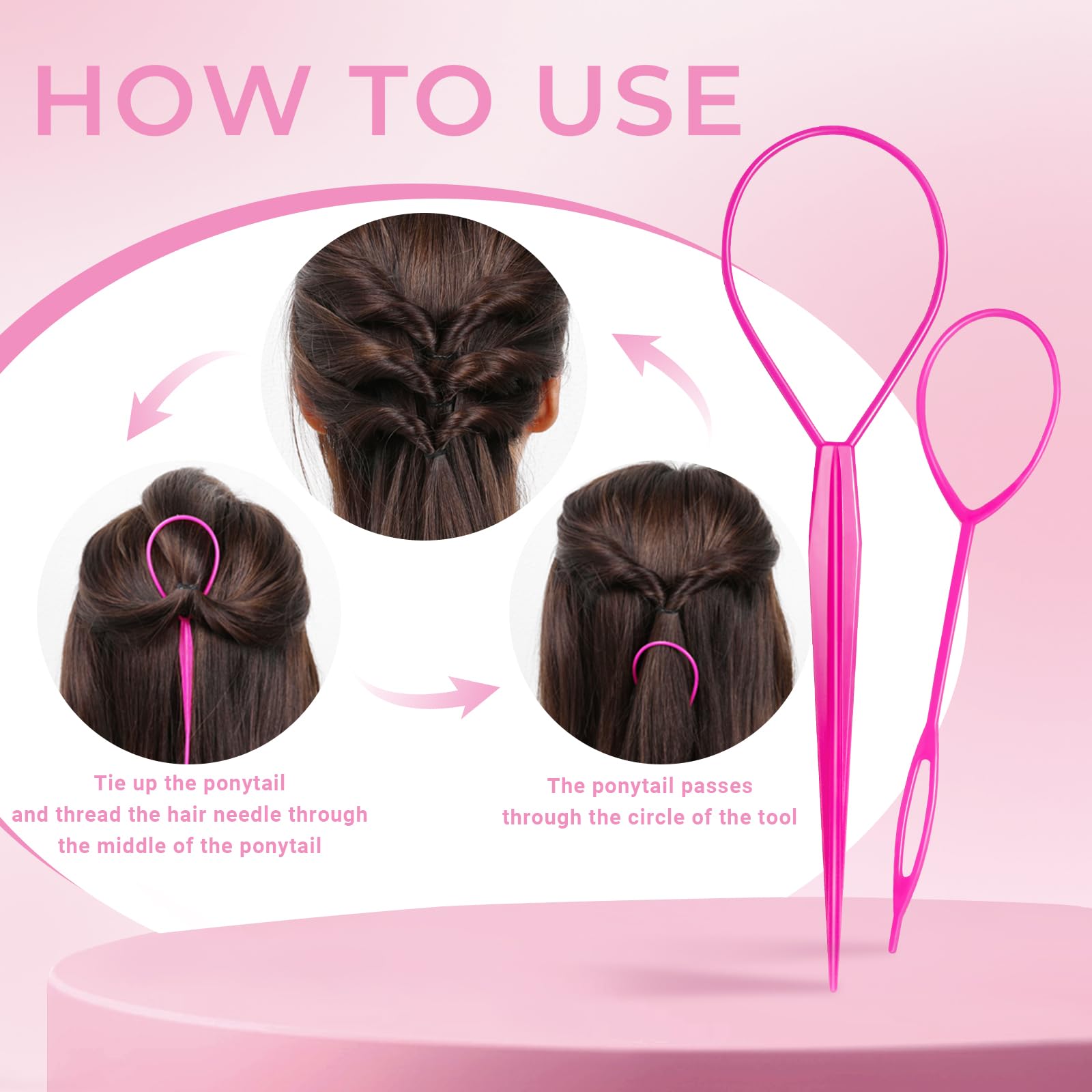 3pcs Topsy Tail Hair Tool, Hair Looping Tool Hair Braiding Tool with Rat Tail Comb, Tail French Braid Loop Tool, Fast Hair Styling Accessories, Hair Braiding Tool for Making Hair Style Halalzen
