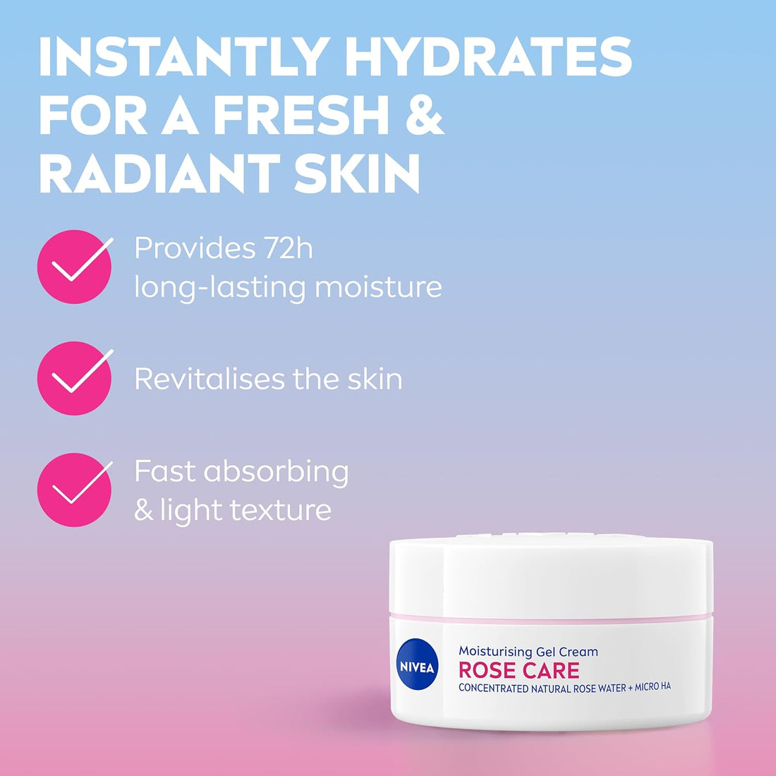 NIVEA Rose Care Moisturising Gel Cream (50 ml), Hydrating Gel Face Cream with Rose Water and Hyaluronic Acid, 72H Moisture Formula, Moisturiser for Soft and Radiant Skin