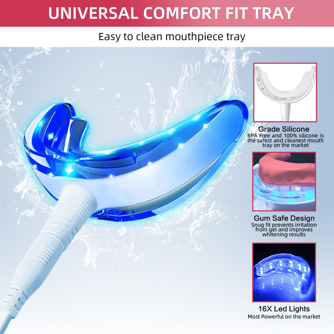 Teeth Whitening Kit with LED Light + 5 Teeth Whitening Gel - Gentle Whitening on Sensitive Teeth - Fast Removes Stubborn Stains - Professional Teeth Whitening for Home - Wireless & Water-Resistant
