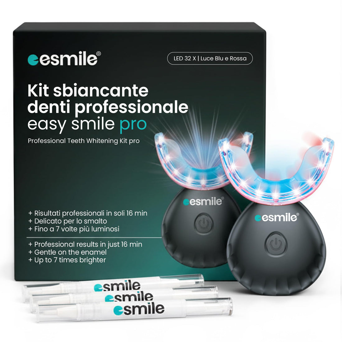 ESMILE Teeth Whitening Kit with 16 LED Light – Professional Home Whitening System for Sensitive Teeth – Fast Stain Removal, Enamel Safe, Includes Whitening Gel