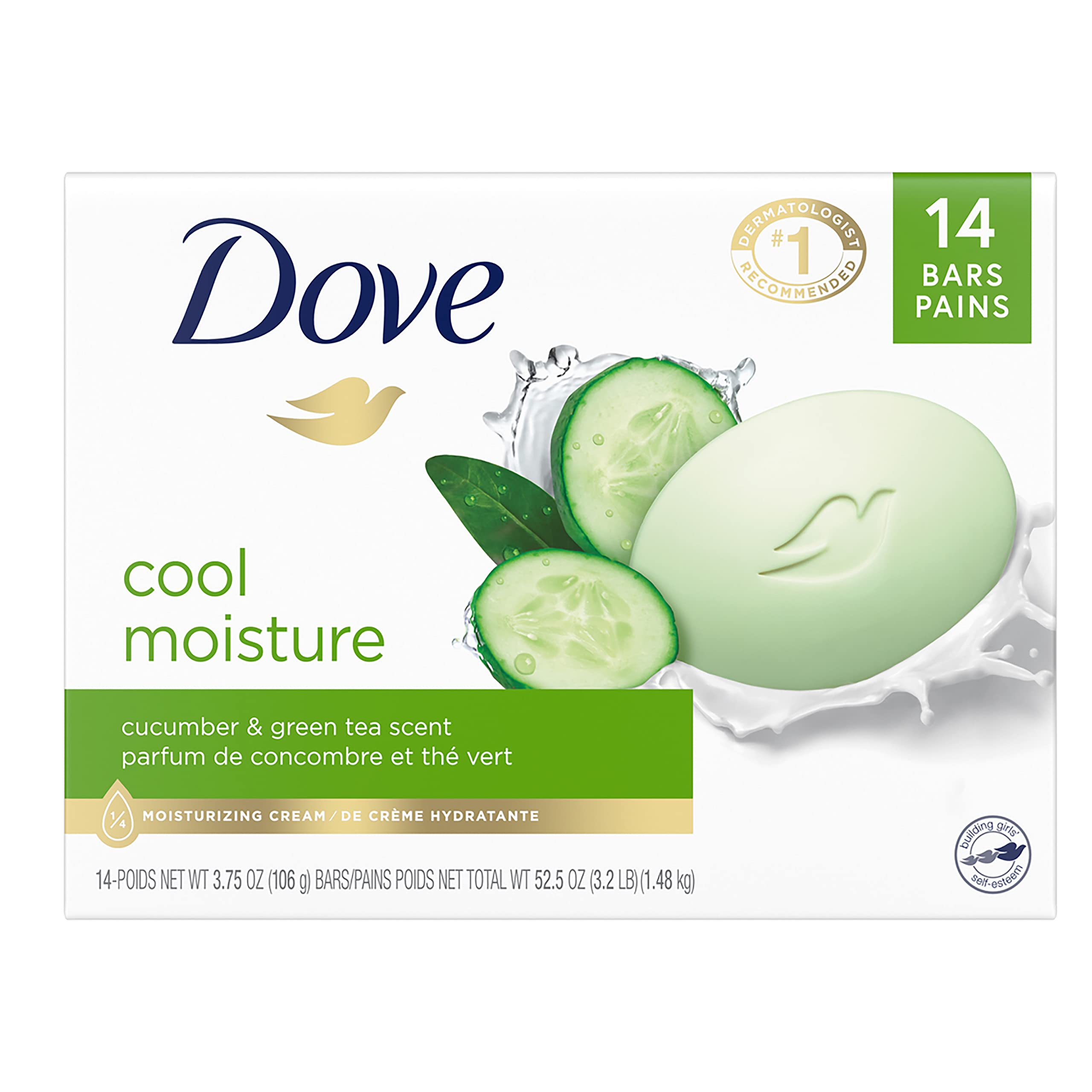 Dove Beauty Bar Soap Cool Moisture Cucumber & Green Tea Scent, 6 Bars for Refreshed Skin, Leaves Skin Refreshed 3.75 oz
