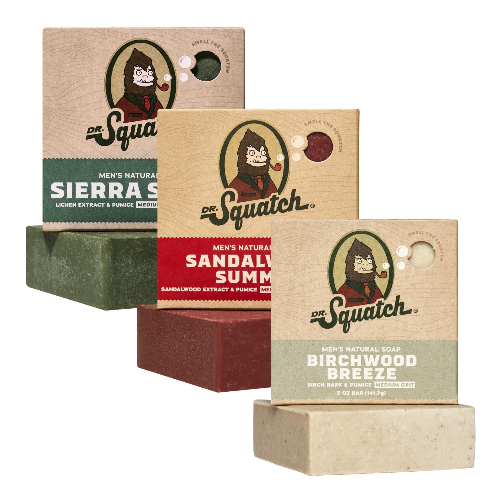 Dr. Squatch Natural Men’s Bar Soap - Cold Process Body Soap Bar with Natural Oils - Gifts for Men - Birchwood Breeze, Fresh Falls & Wood Barrel Bourbon (5 oz, 3-Pack)