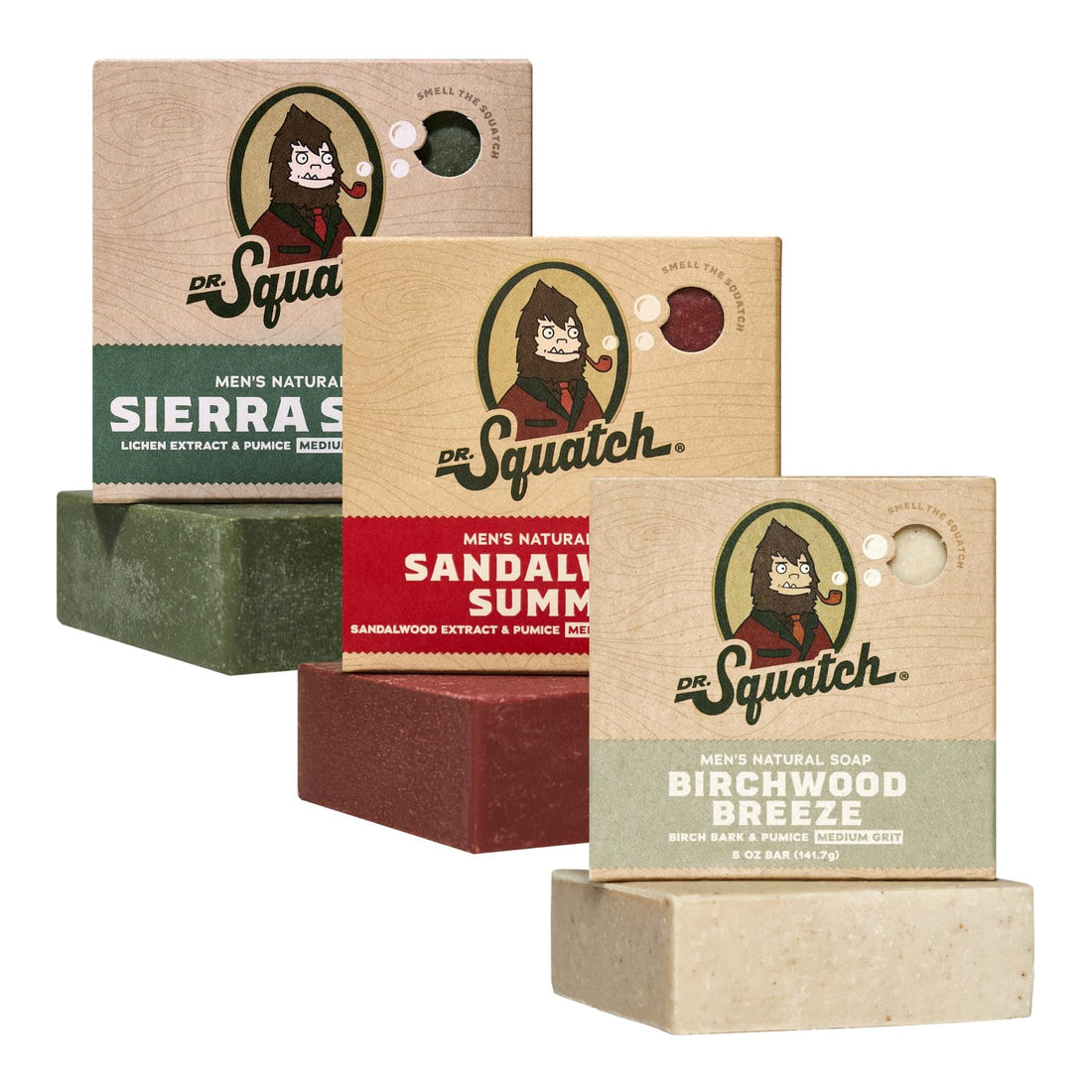 Dr. Squatch Natural Men’s Bar Soap - Cold Process Body Soap Bar with Natural Oils - Gifts for Men - Birchwood Breeze, Fresh Falls & Wood Barrel Bourbon (5 oz, 3-Pack)