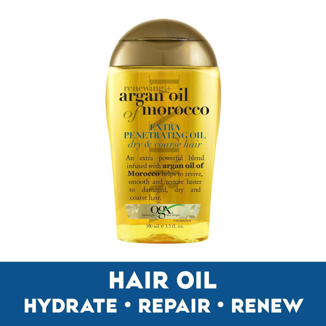OGX Renewing + Argan Oil of Morocco Hair Oil, Extra Strength Penetrating Serum Treatment for Dry, Damaged, Frizzy, Curly & Coarse Hair, Cold-Pressed Argan Oil, Shine, 3.3 Fl Oz Halalzen