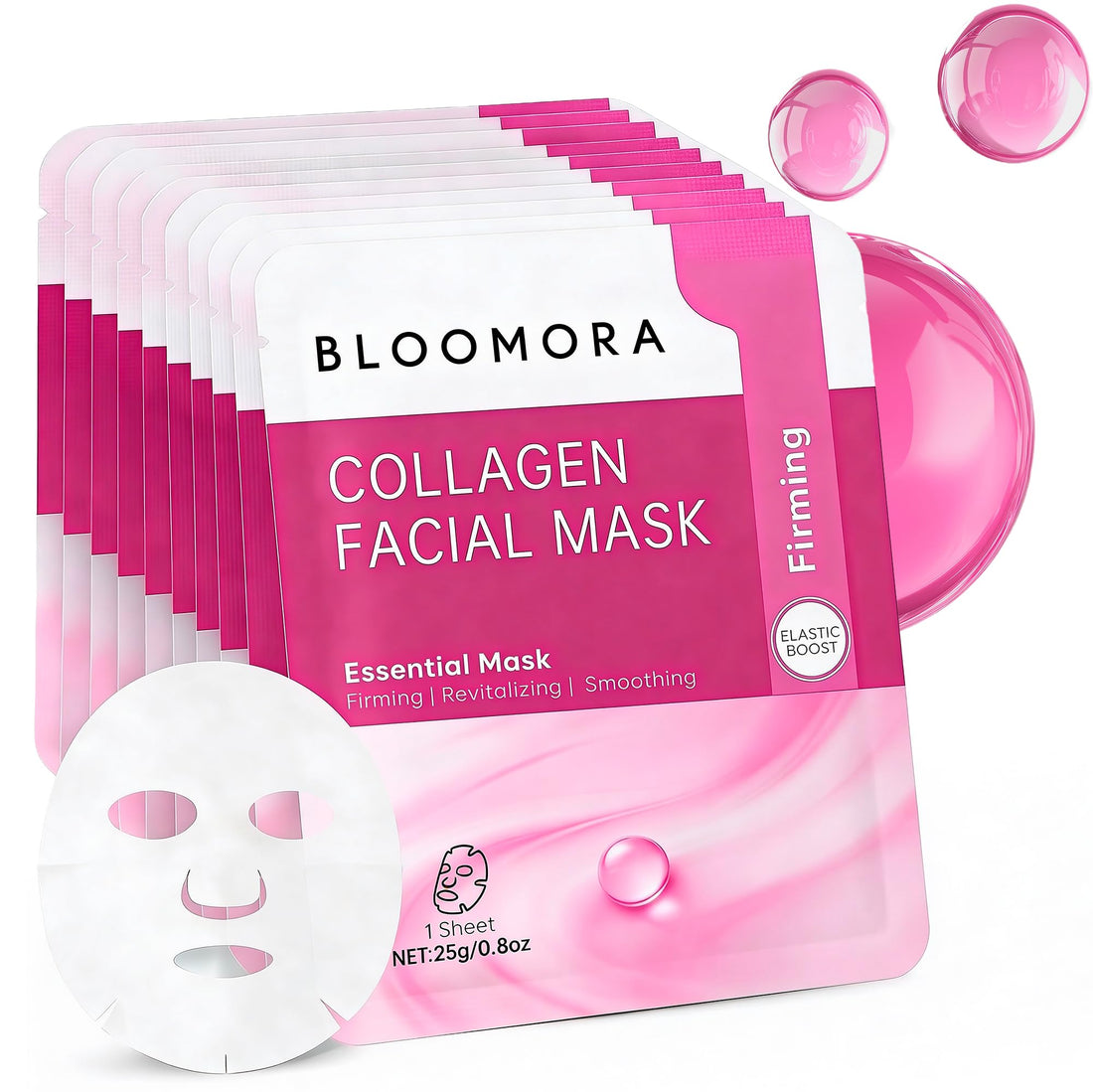10 Pack Mixed Face Mask Set with Collagen – Hydrating Sheet Mask Skincare Set for Radiant, Fresh & Nourished Skin, Moisturising Facial Masks for Women & Men