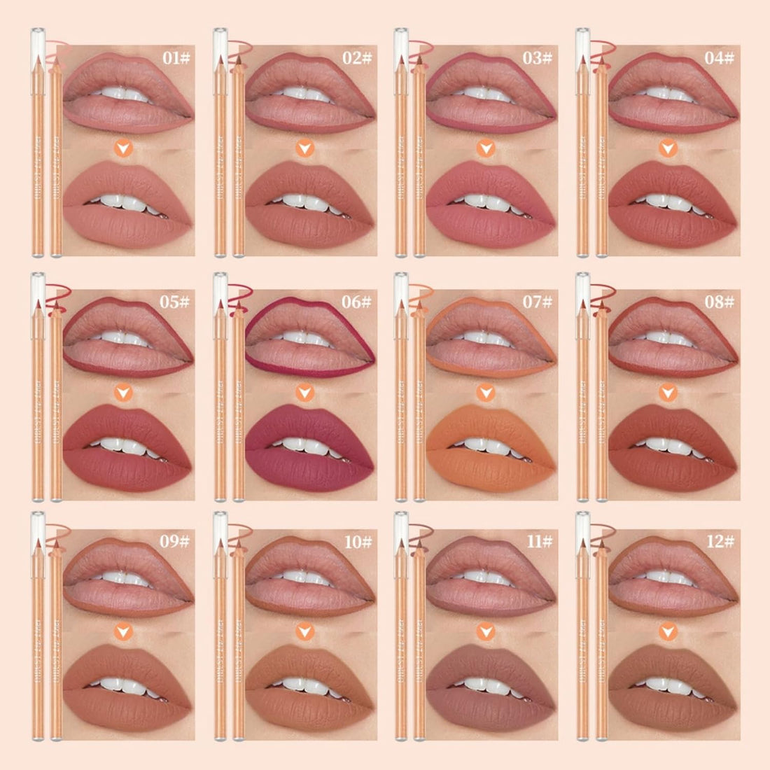 12PCS Matte Lip Liner & Gloss Set, Long-Lasting Nude Lip Liner Pencils, Lip Kit with Lip Stain & Matte Lipstick, 12 Color Lip Liner Stain from Deep to Shallow, Makeup Gift Set for Everyday Wear Halalzen