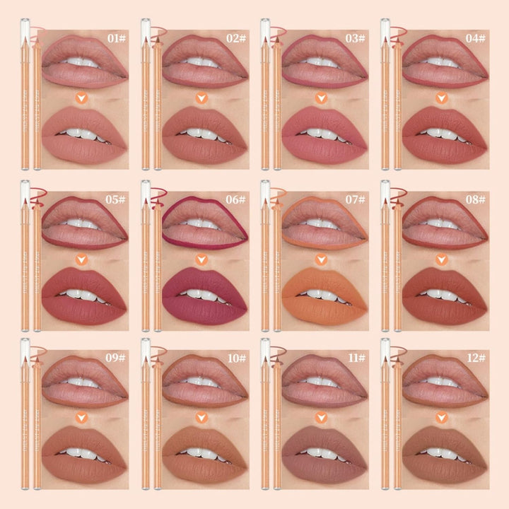 12PCS Matte Lip Liner & Gloss Set, Long-Lasting Nude Lip Liner Pencils, Lip Kit with Lip Stain & Matte Lipstick, 12 Color Lip Liner Stain from Deep to Shallow, Makeup Gift Set for Everyday Wear Halalzen