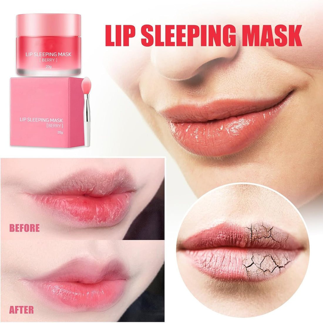 Lip Mask - Lip Sleeping Mask - Lip Sleep Mask Overnight Lip Skincare Lip Oils - Lip Moisturiser for Dry Chapped Peeling Cracked Lips Fades Lip Lines, Lip Balm for Moisture Lip Care Halalzen