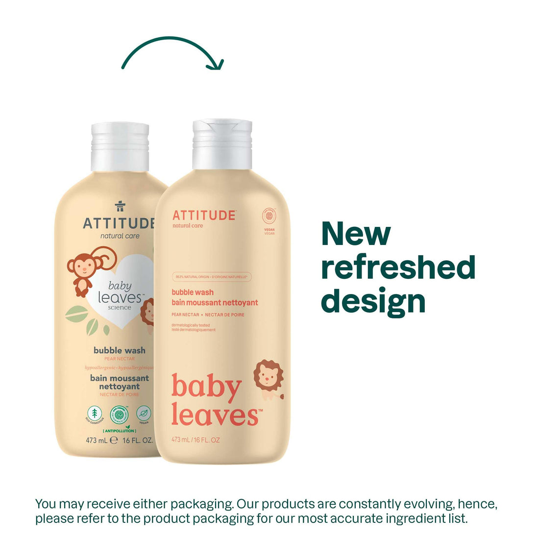 ATTITUDE Bubble Bath and Body Wash for Baby, EWG Verified, Dermatologically Tested, Plant- and Mineral-Based Ingredients, Vegan, Good Night, 473 mL