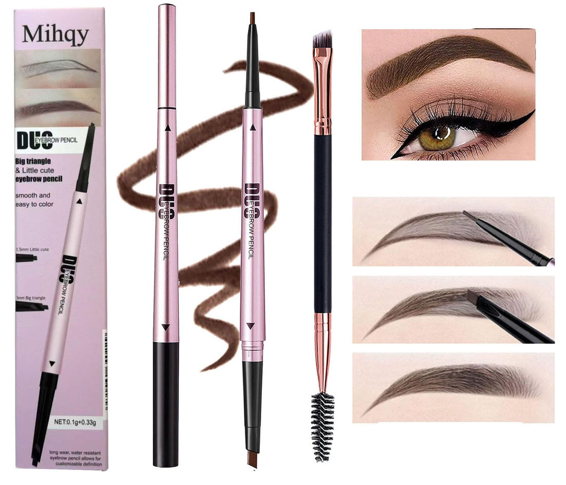 Mihqy 2 PCS Eyebrow Pencil Waterproof with Brow Brush, Dual Ended Eyebrow Pen, Automatic Makeup Cosmetic Tool(Dark Brown)