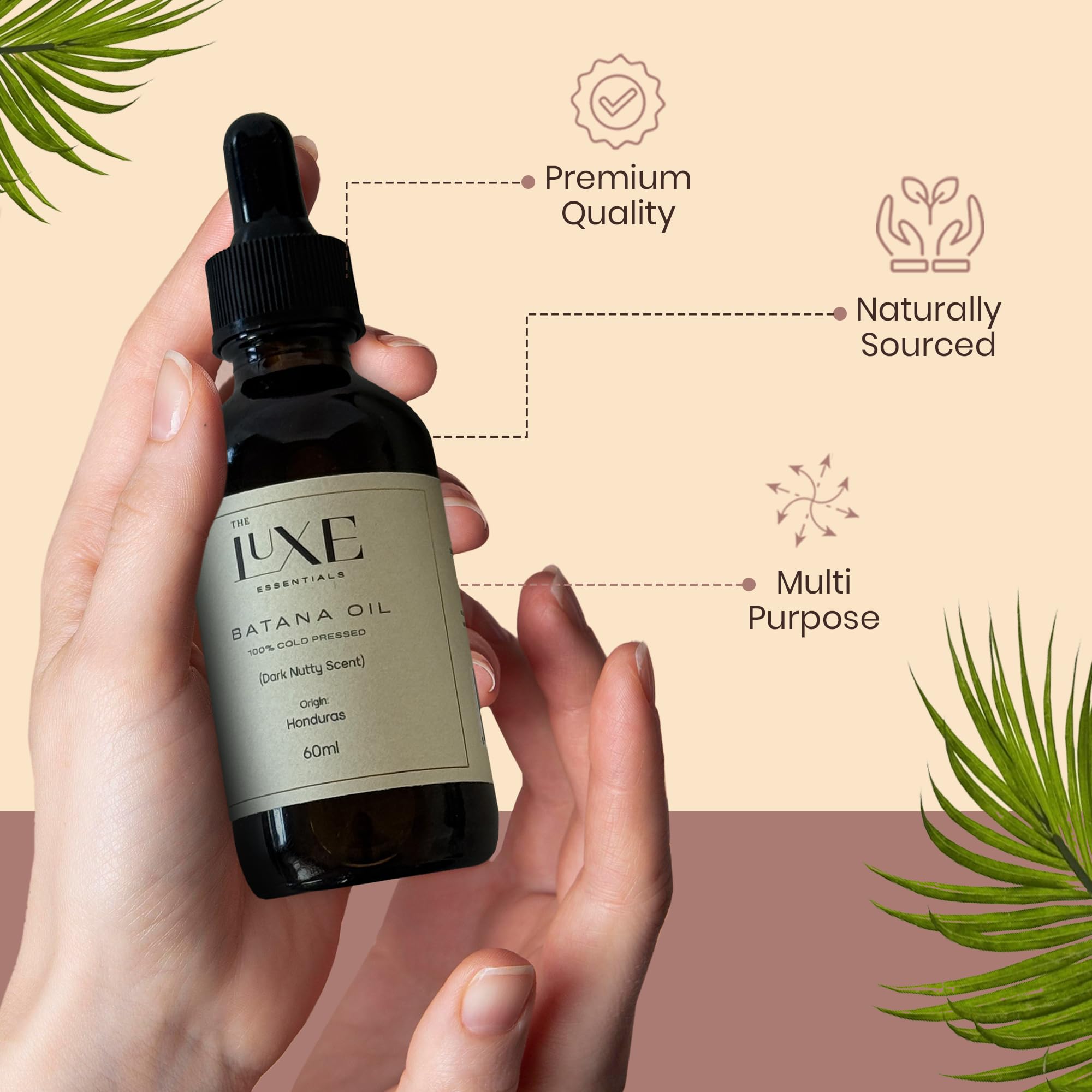 Cold Pressed Batana Oil for Hair Growth | Pure & Unrefined Natural Hair Oil, Beard & Skin Oil | Lightweight, Fast-Absorbing Moisturiser | Raw, Organic & Ethically Sourced (60 ML, Light Scented)
