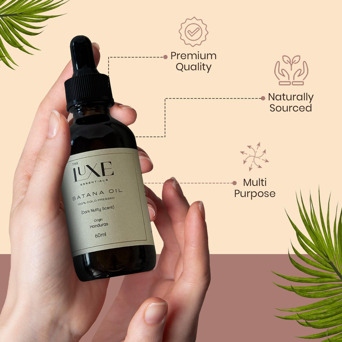 Cold Pressed Batana Oil for Hair Growth | Pure & Unrefined Natural Hair Oil, Beard & Skin Oil | Lightweight, Fast-Absorbing Moisturiser | Raw, Organic & Ethically Sourced (60 ML, Light Scented)