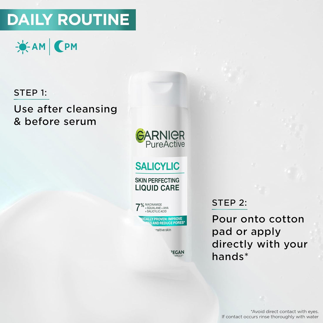 Garnier Salicylic Acid Skin Perfecting Liquid Care Toner, 7% Niacinamide & Squalane, AHA, Reduces Pores & Blemishes, Smooths & Evens Skin, Vegan & Cruelty-Free, 120ml