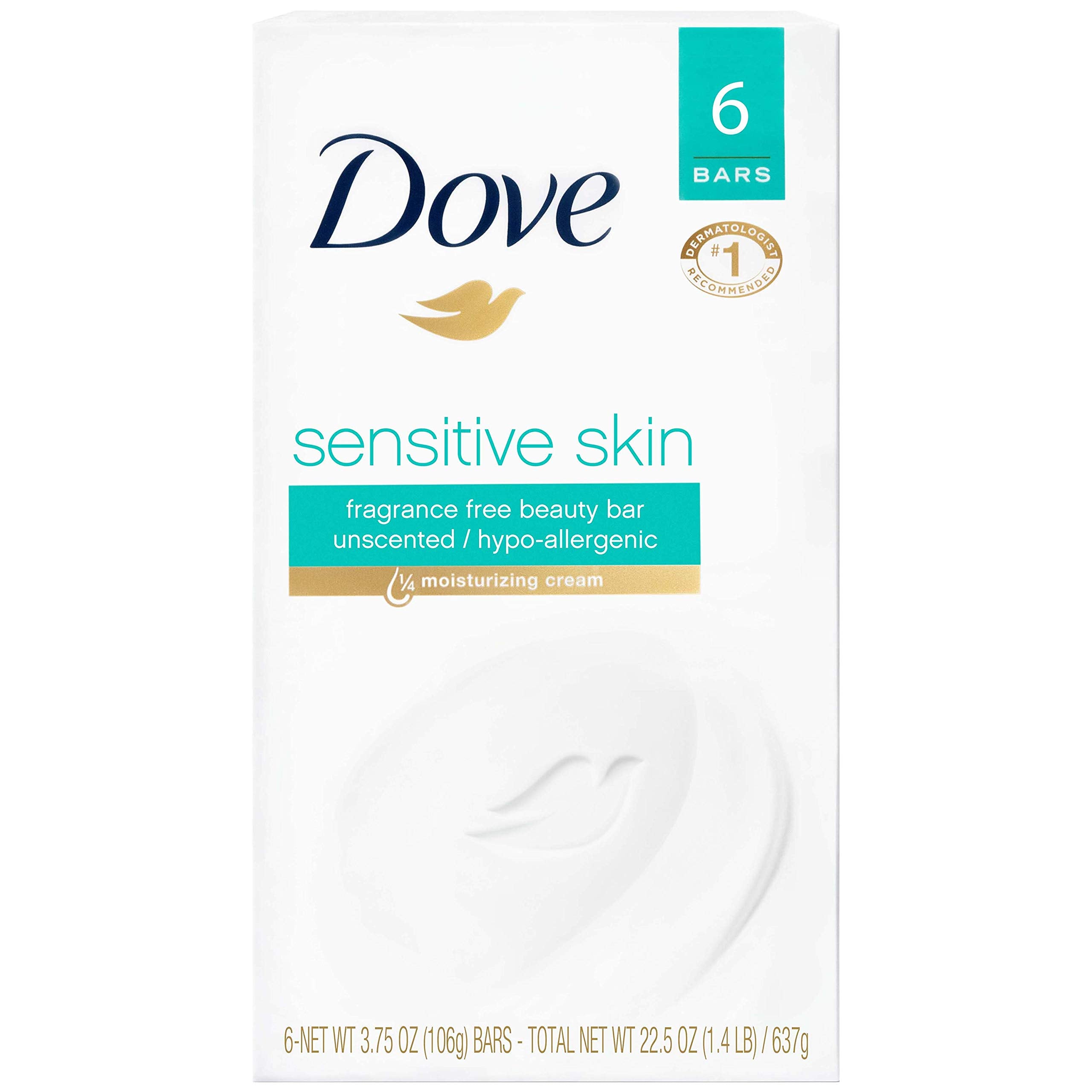 Dove Beauty Bar Soap Antibacterial Care 6 Count For Clean, Moisturized Skin, Removes Bacteria 3.75 oz