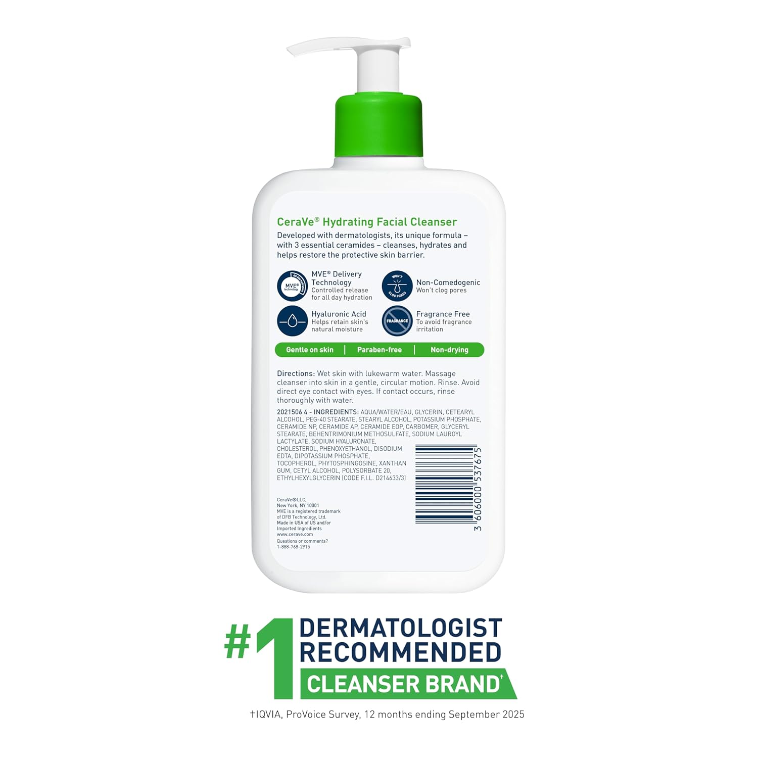 CeraVe Hydrating Facial Cleanser, Moisturizing Face Wash For Dry Skin, Hyaluronic Acid + Ceramides + Glycerin, Hydrating Cleanser For Normal To Dry Skin, National Eczema Association Certified