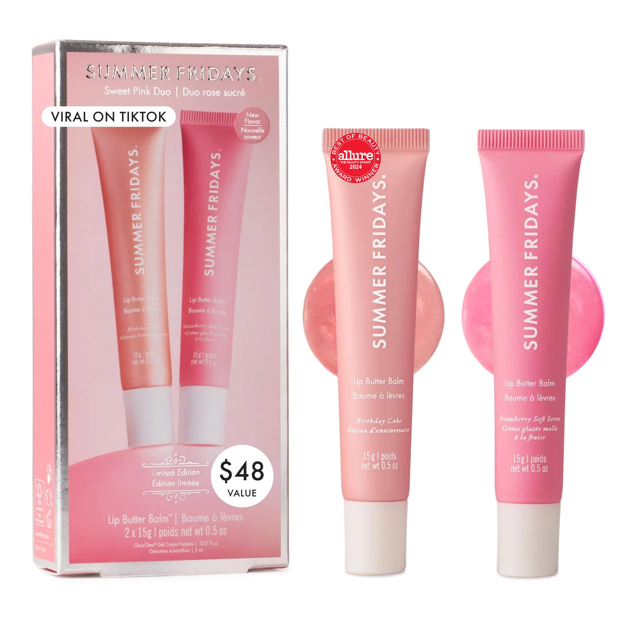 Summer Fridays Tinted Lip Butter Balm - Conditioning Vegan Lip Balm for Instant Moisture, Shine & Hydration - Sheer-Tinted, Soothing Skincare - Pink Sugar (.5 Oz)