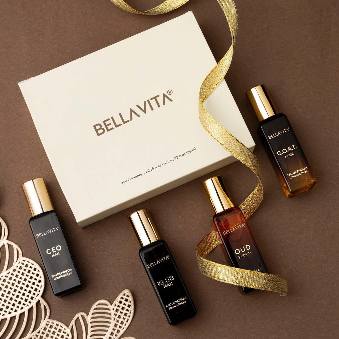 Coffret Cadeau de Parfums de Luxe pour Homme Bellavita avec CEO Man, G.O.A.T., Klub et Oud | 80 ml | Parfum pour Homme | Notes de Lavande, Patchouli, Citron et Caramel | Parfum Homme Longue Durée