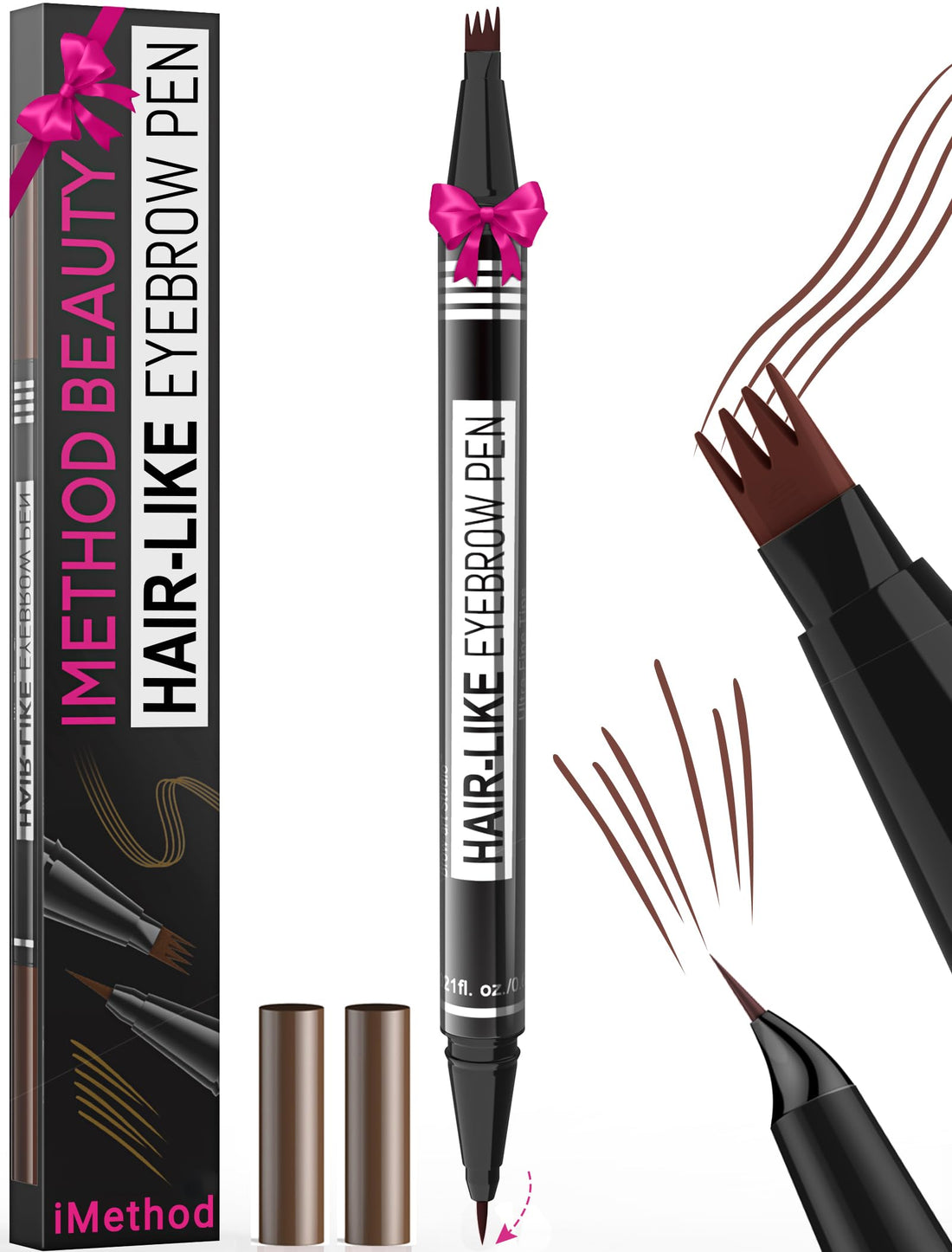iMethod Microblading Eyebrow Pen - Eyebrow Pencil Magical 2-in-1 Dual-Ended Eye Brow Pencils for Women with 4-Fork-Tip & Precise Brush-Tip Create Natural Hair-Like Brows, Last All-Day, Dark Brown