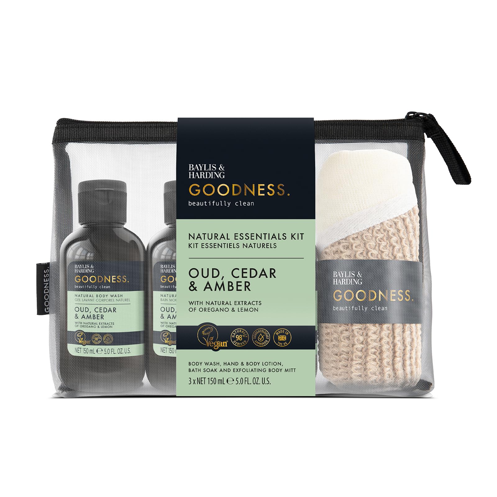 Baylis & Harding Goodness Oud, Cedar and Amber Body Wash, 500 ml (Pack of 3) - Vegan Friendly
