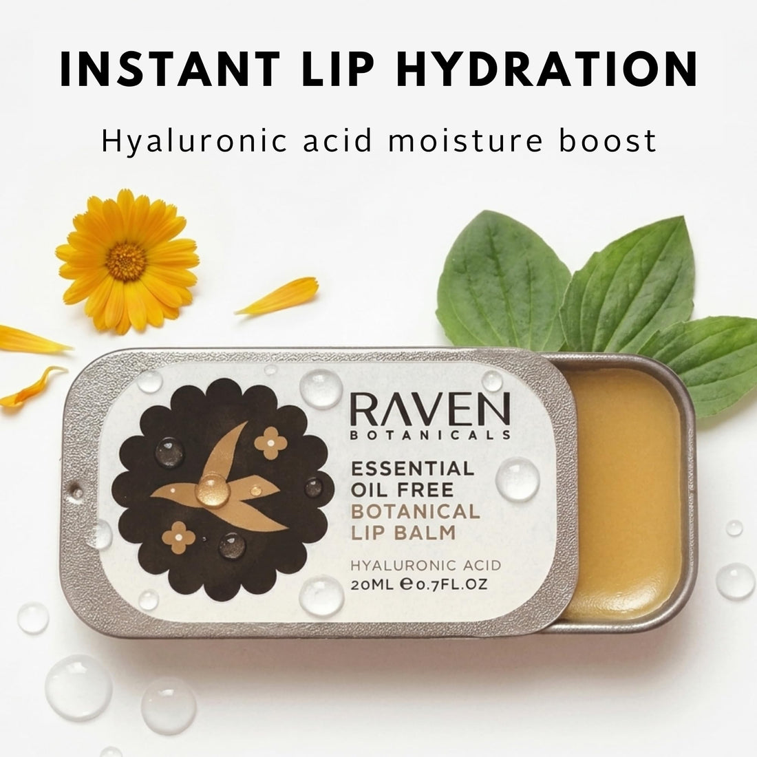 Raven Botanicals Natural Lip Balm Treatment, Hydration and Barrier Support, Organic Plant Extract Formula – Botanical Lip Balm 20ml (Rose Geranium)