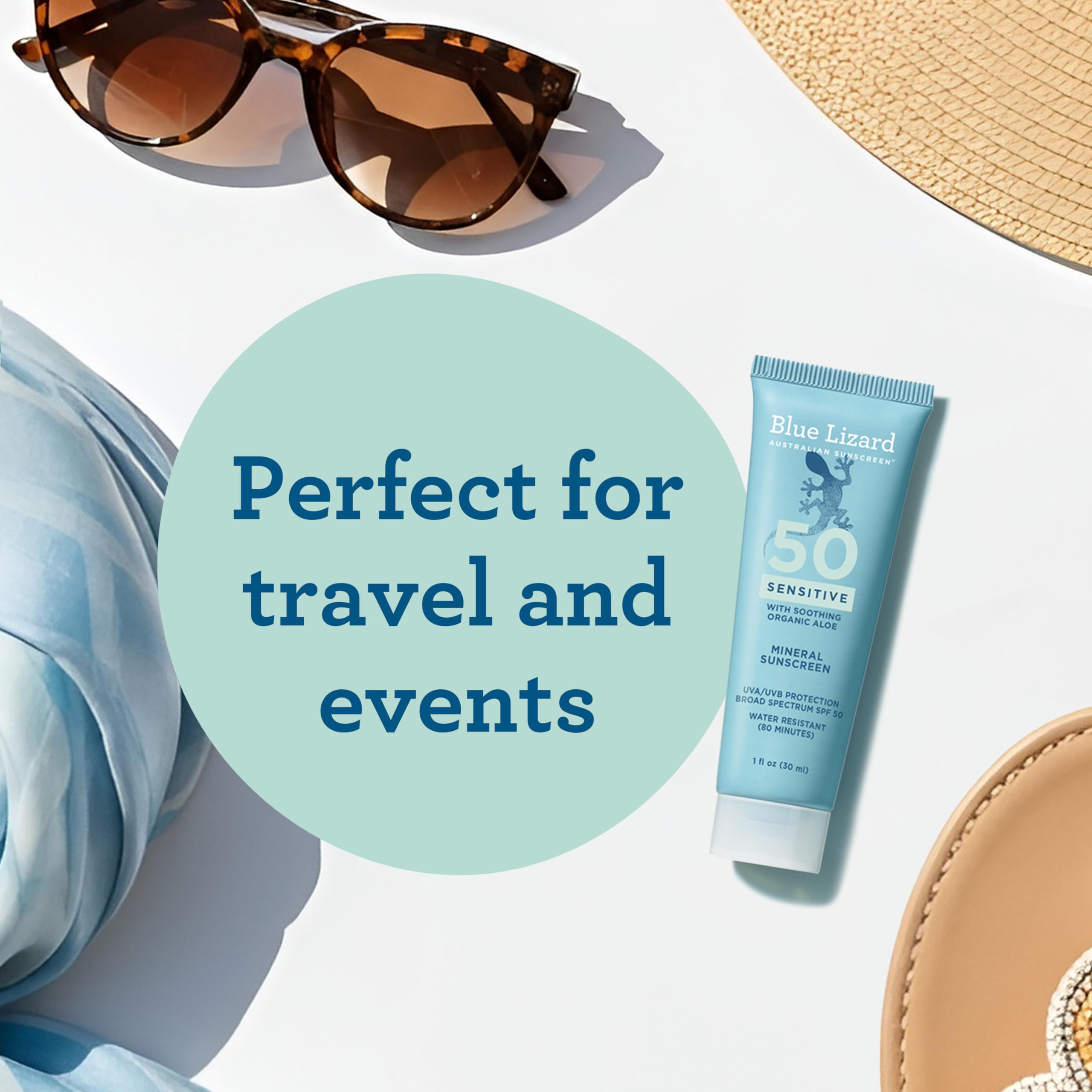 Blue Lizard Sensitive Mineral SPF 50 Sunscreen Lotion, 100% Mineral Sunscreen, UVA/UVB Protection, Infused with organic Aloe Vera, Soothes and Hydrates, 5 fl oz Halalzen